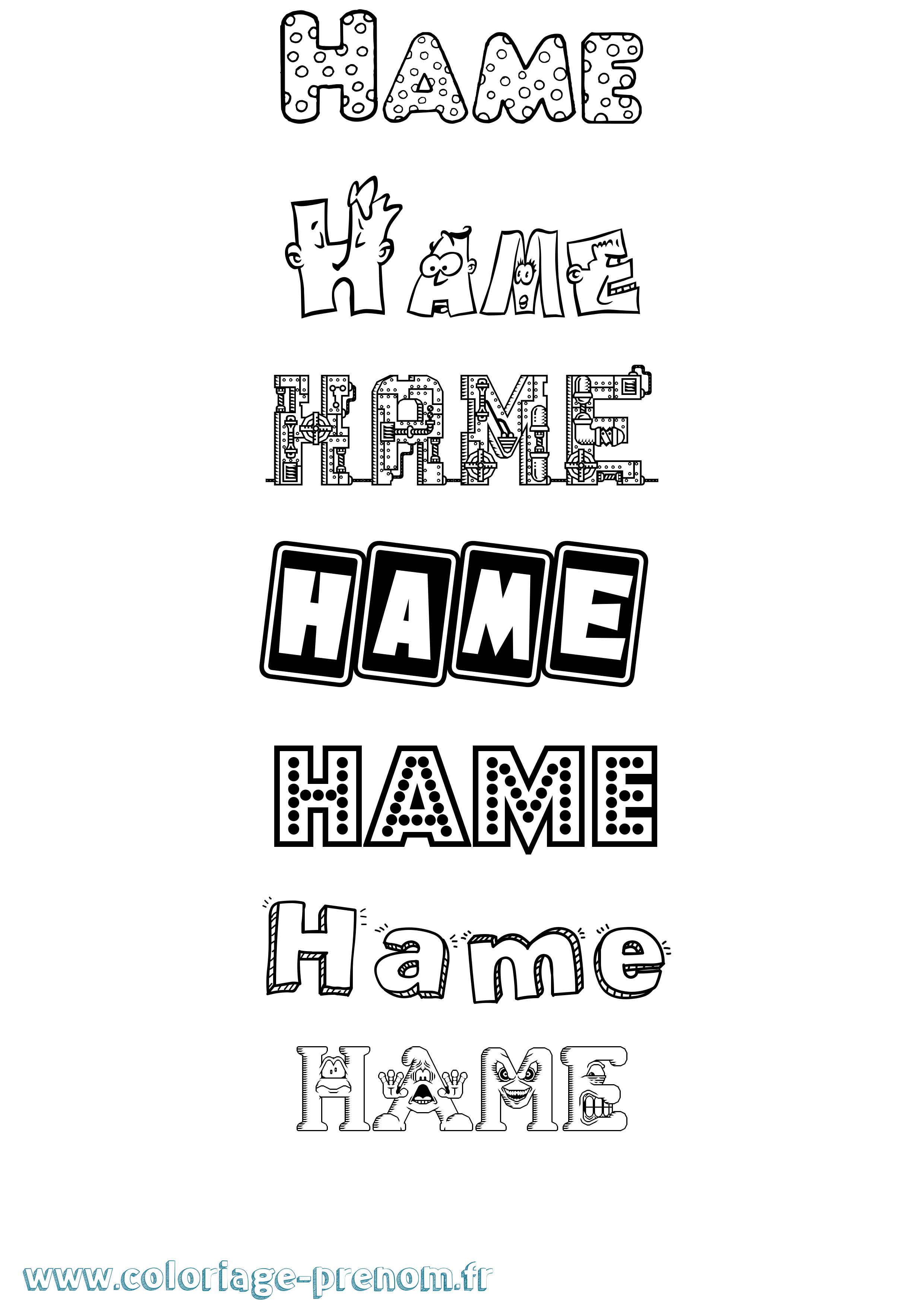 Coloriage prénom Hame Fun