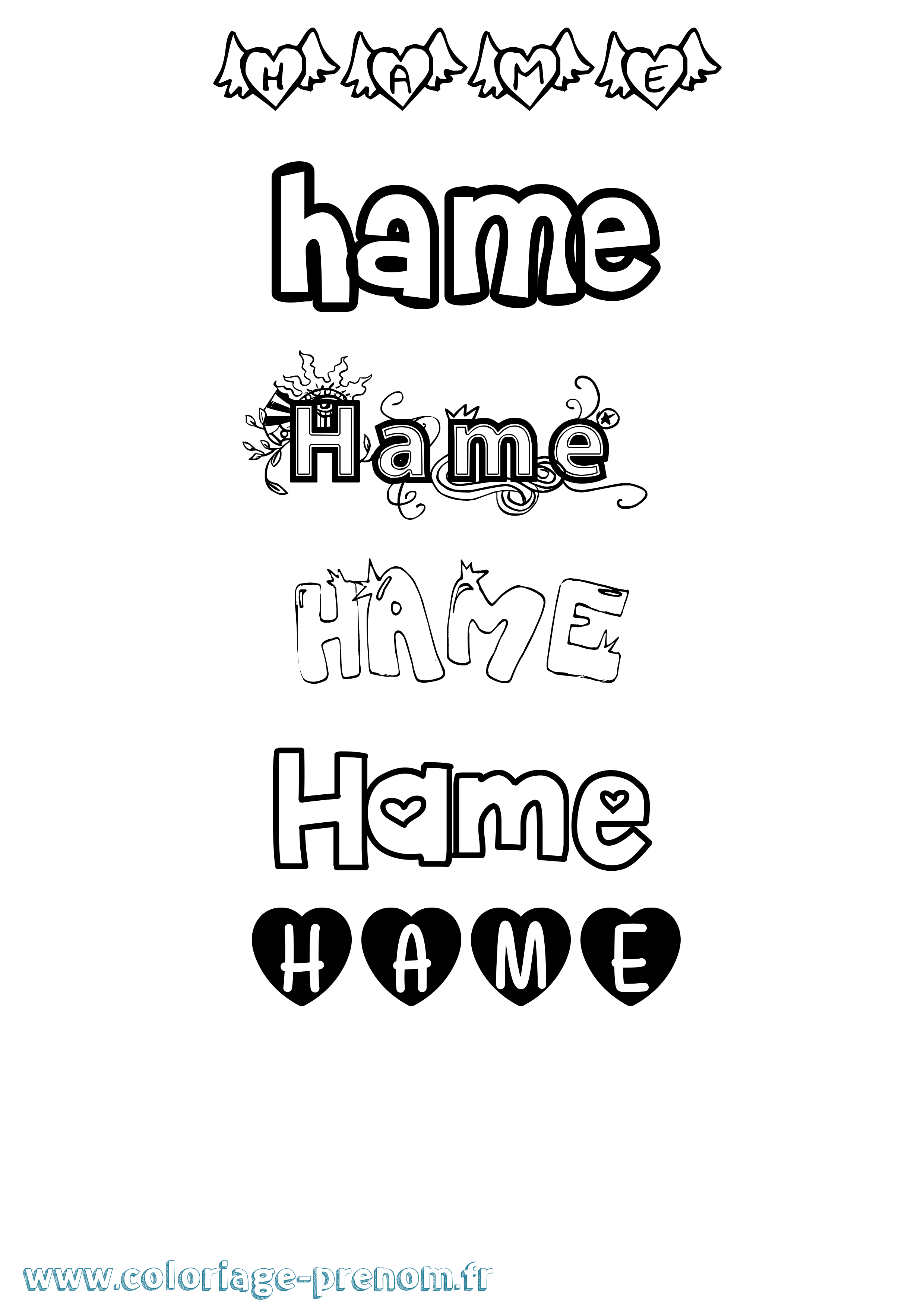 Coloriage prénom Hame Girly