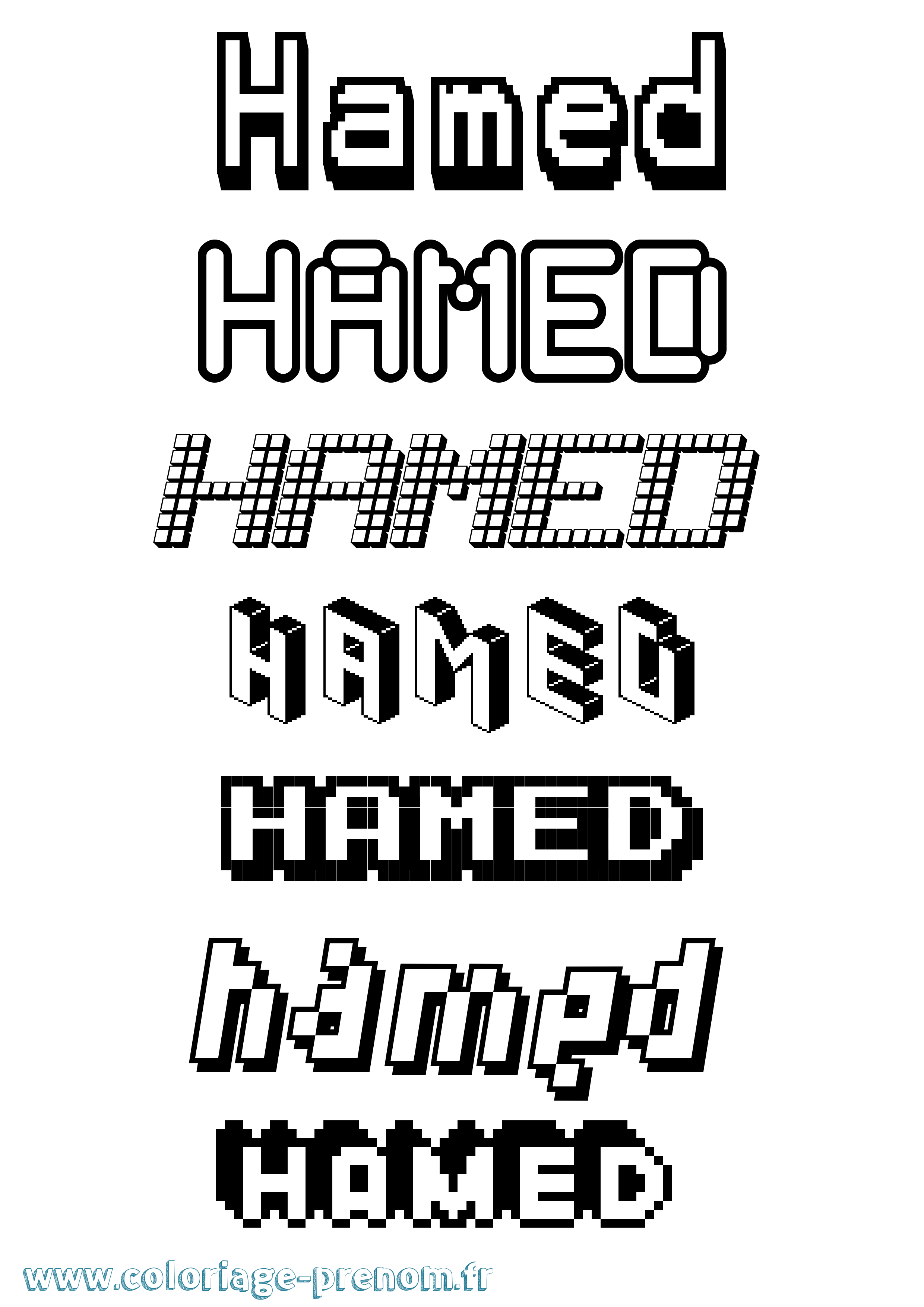Coloriage prénom Hamed Pixel