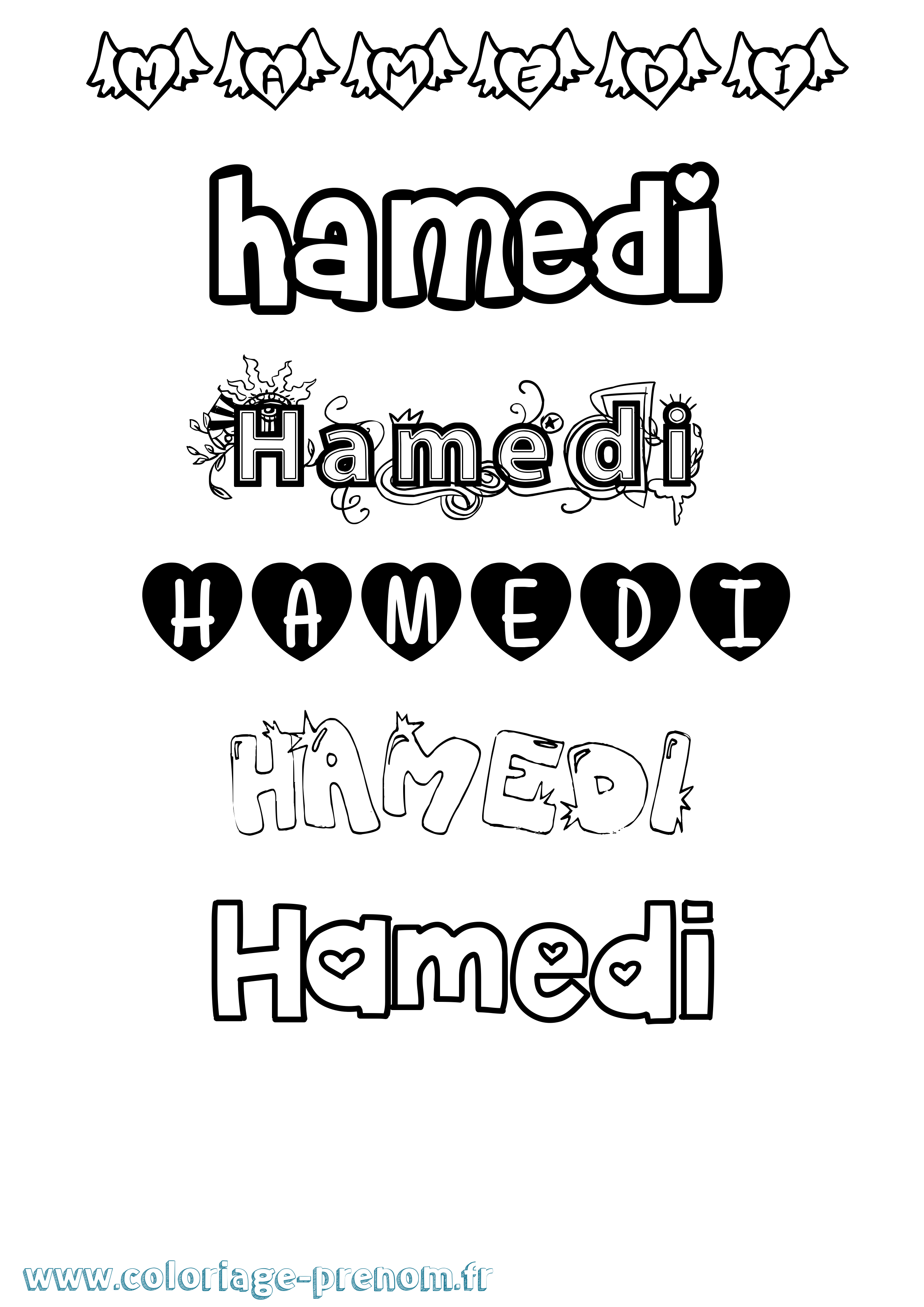 Coloriage prénom Hamedi Girly