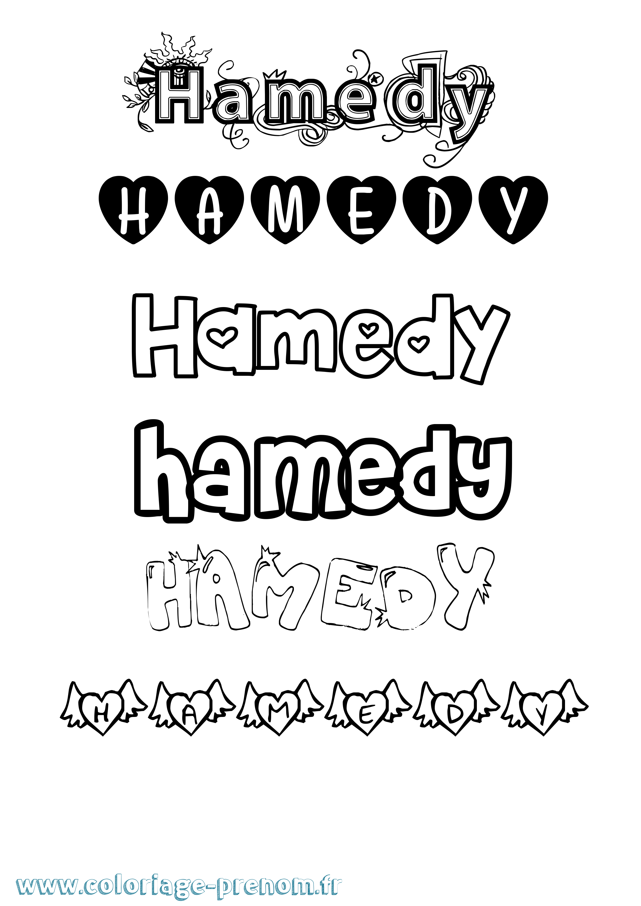 Coloriage Hamedy Girly Coloriage prénom Hamedy Girly