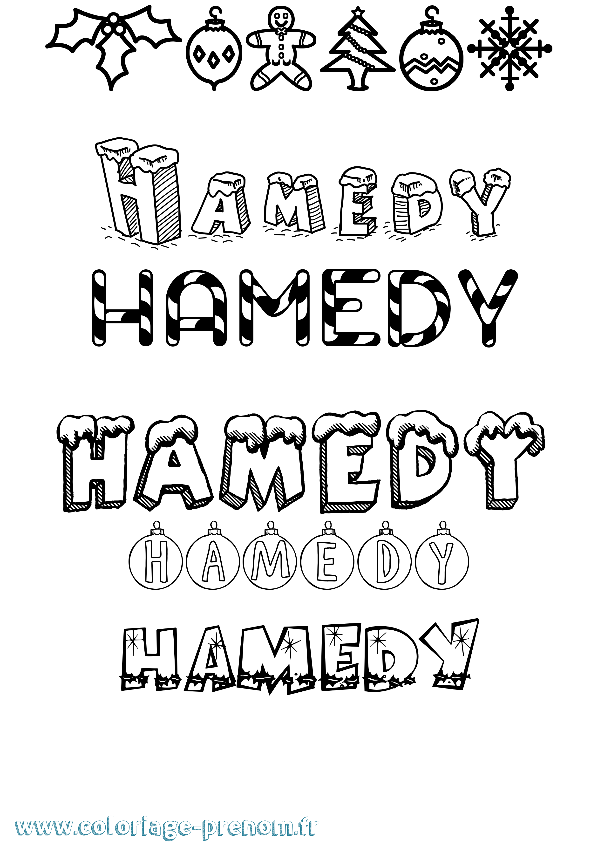 Coloriage Hamedy Noël Coloriage prénom Hamedy Noël