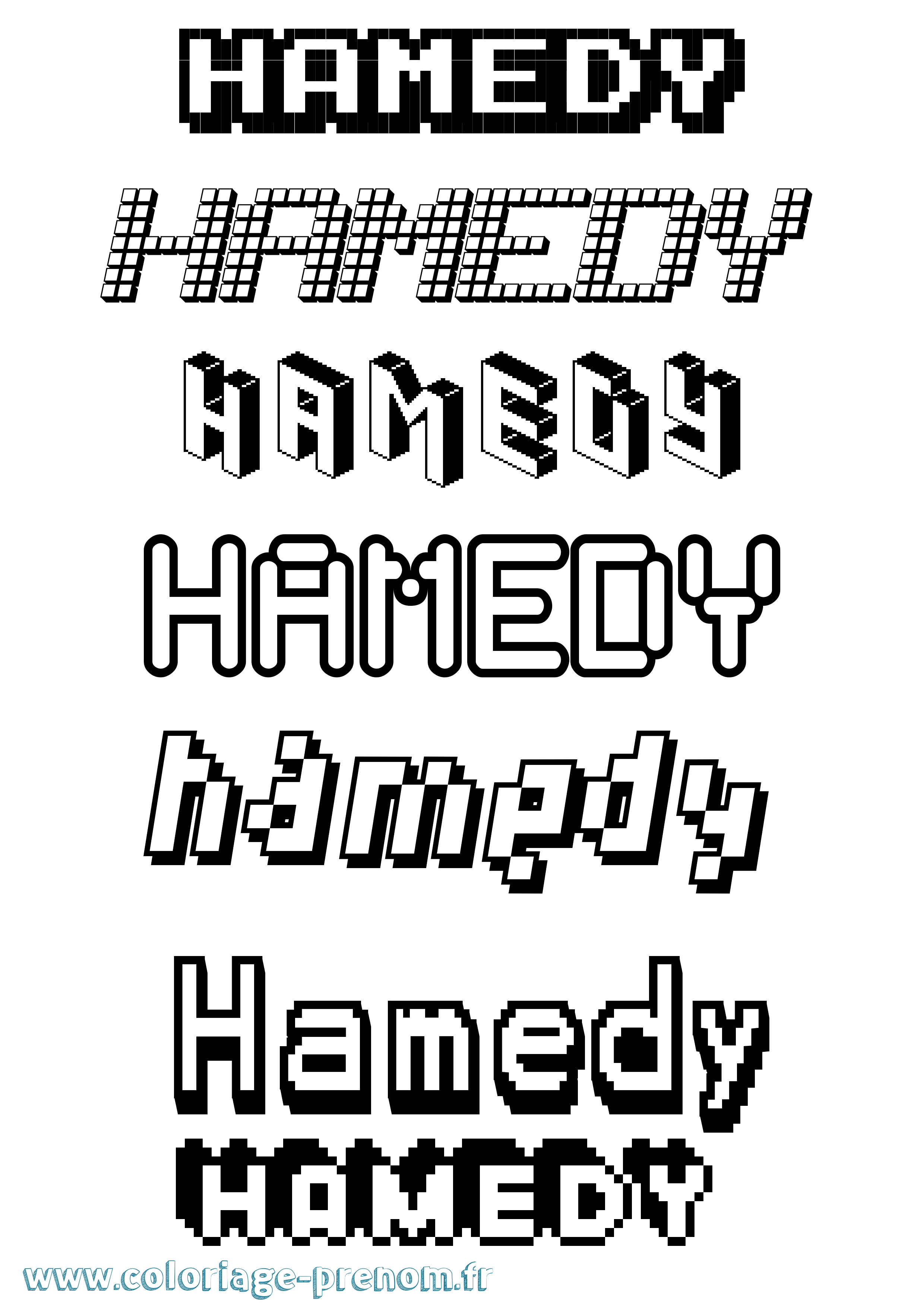 Coloriage prénom Hamedy Pixel