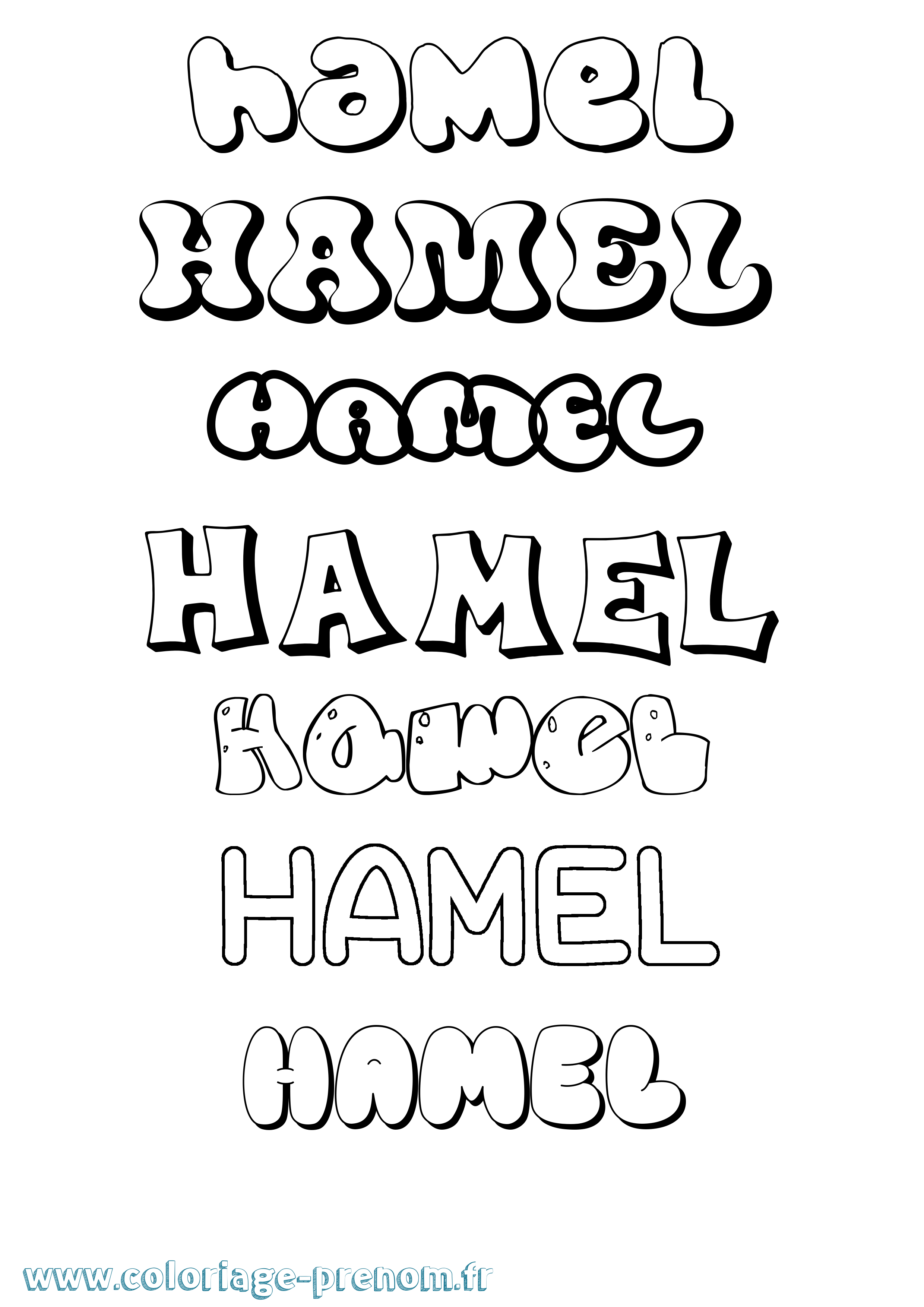 Coloriage prénom Hamel Bubble