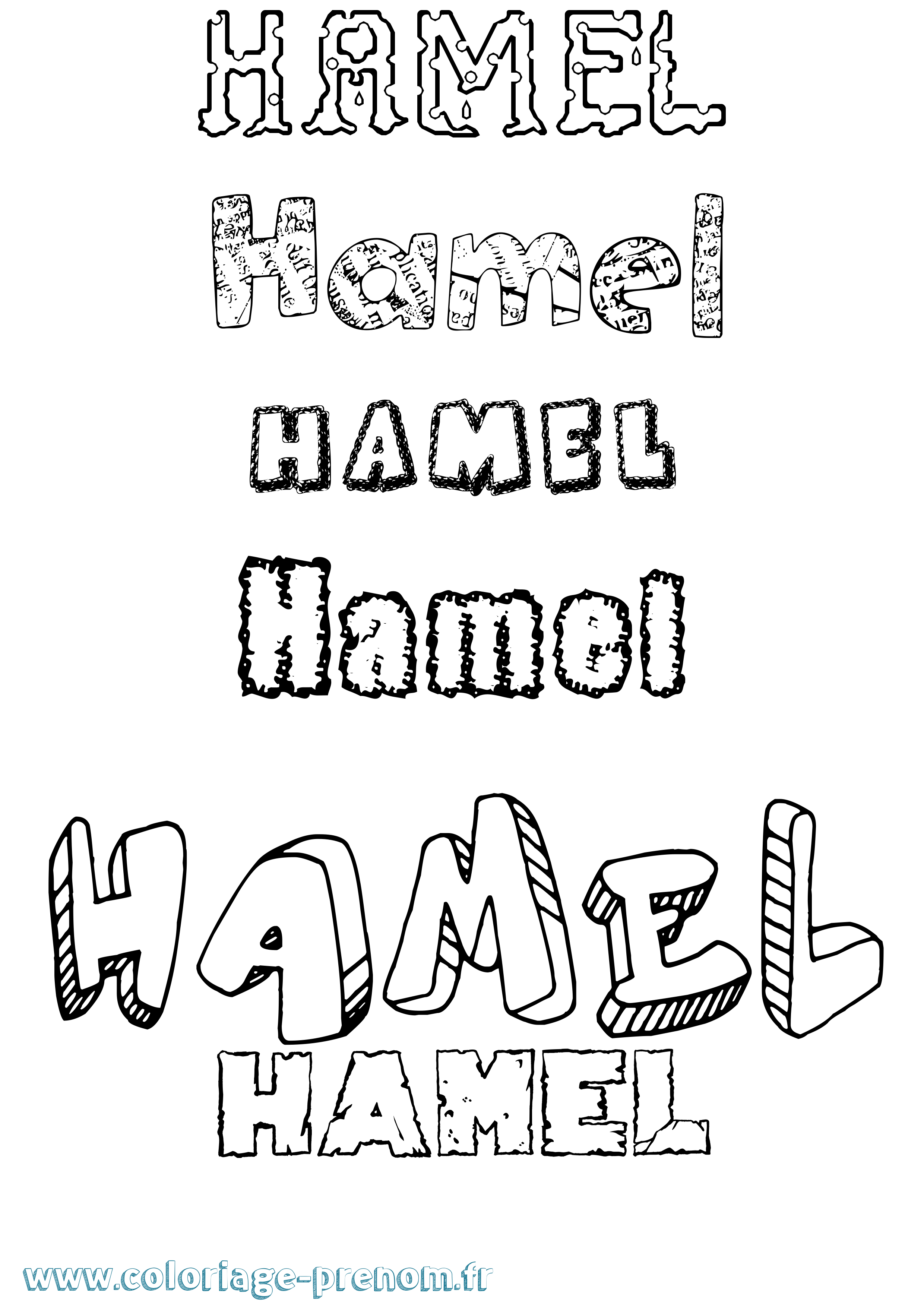 Coloriage prénom Hamel Destructuré