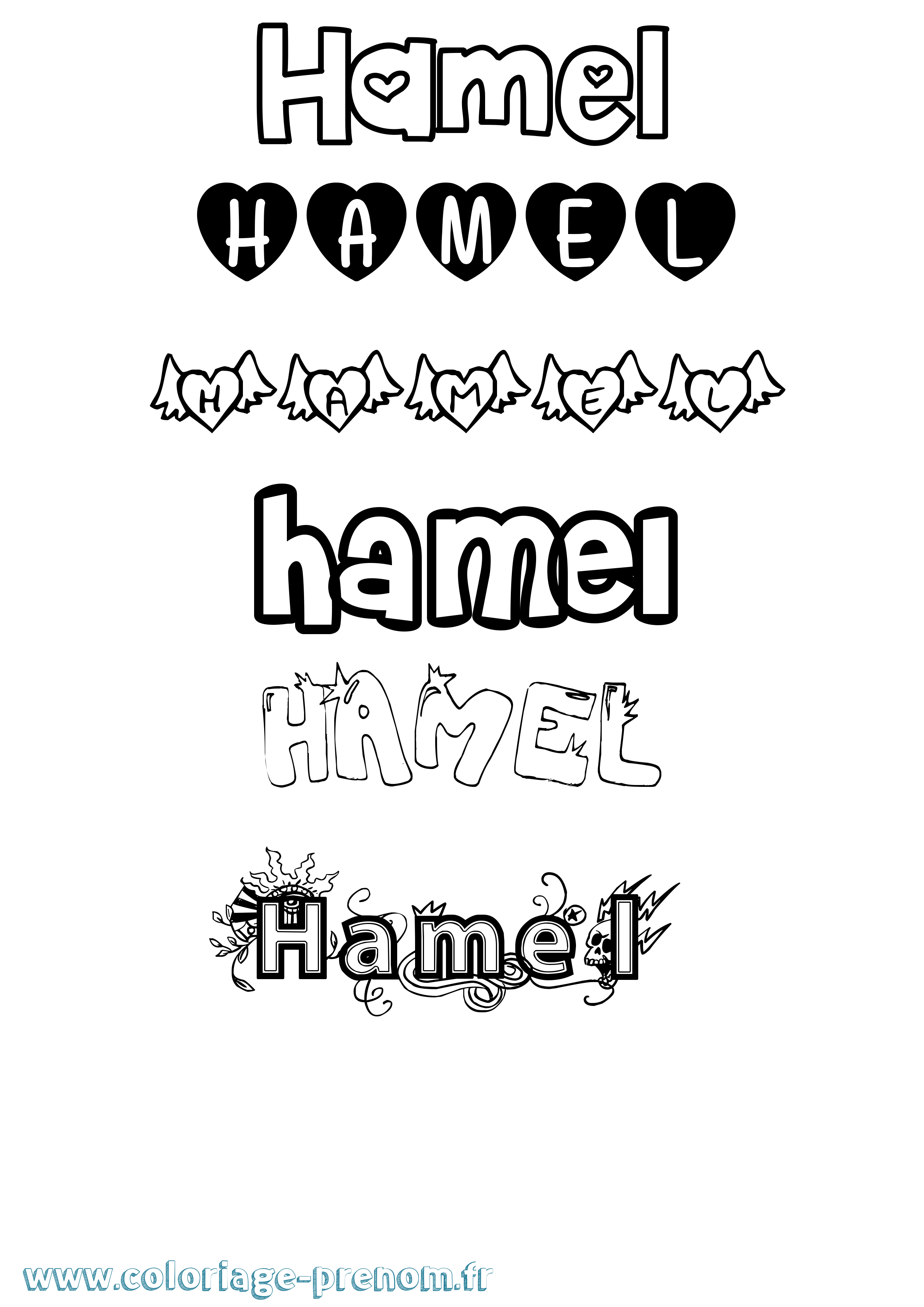 Coloriage prénom Hamel Girly