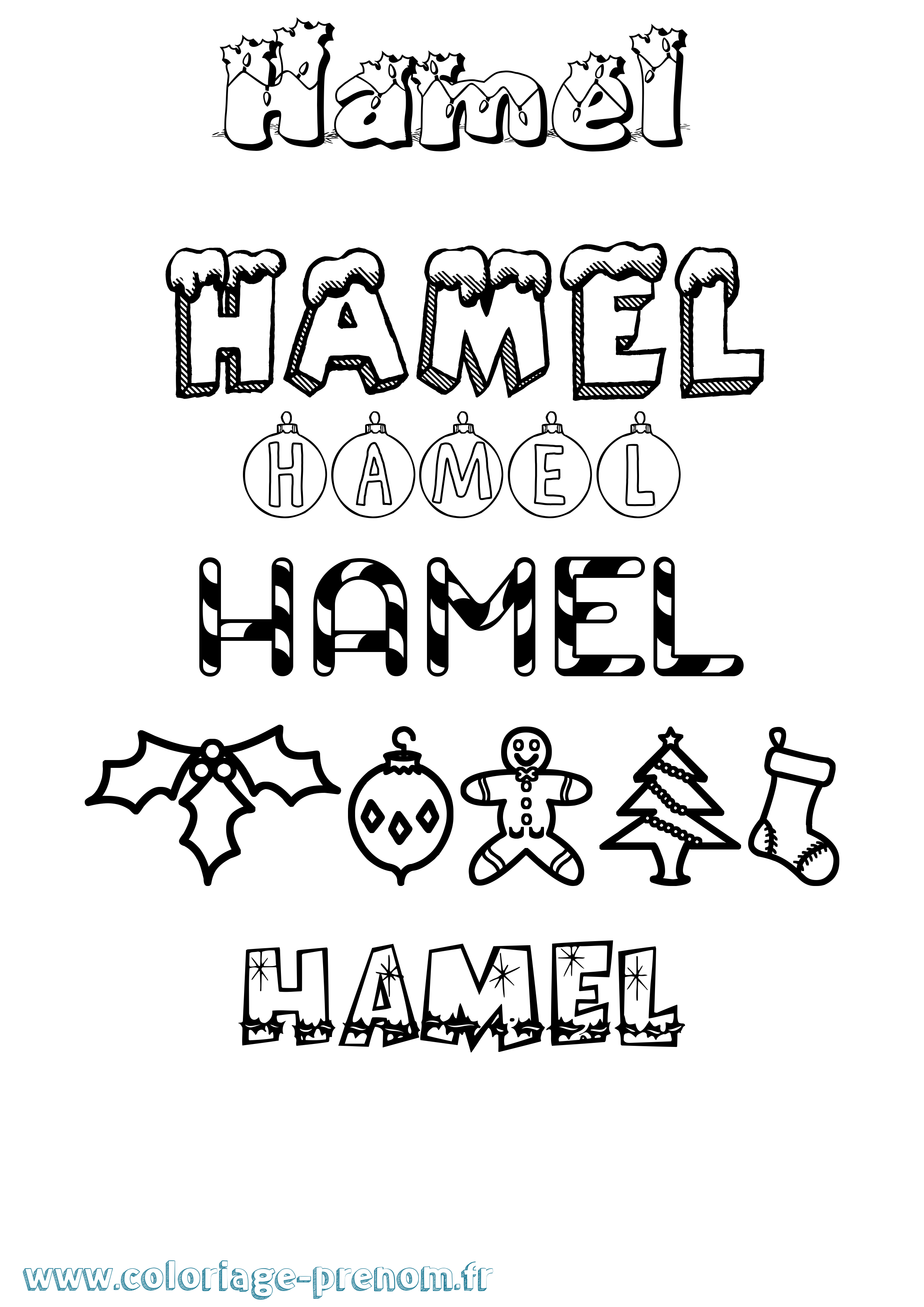 Coloriage prénom Hamel Noël