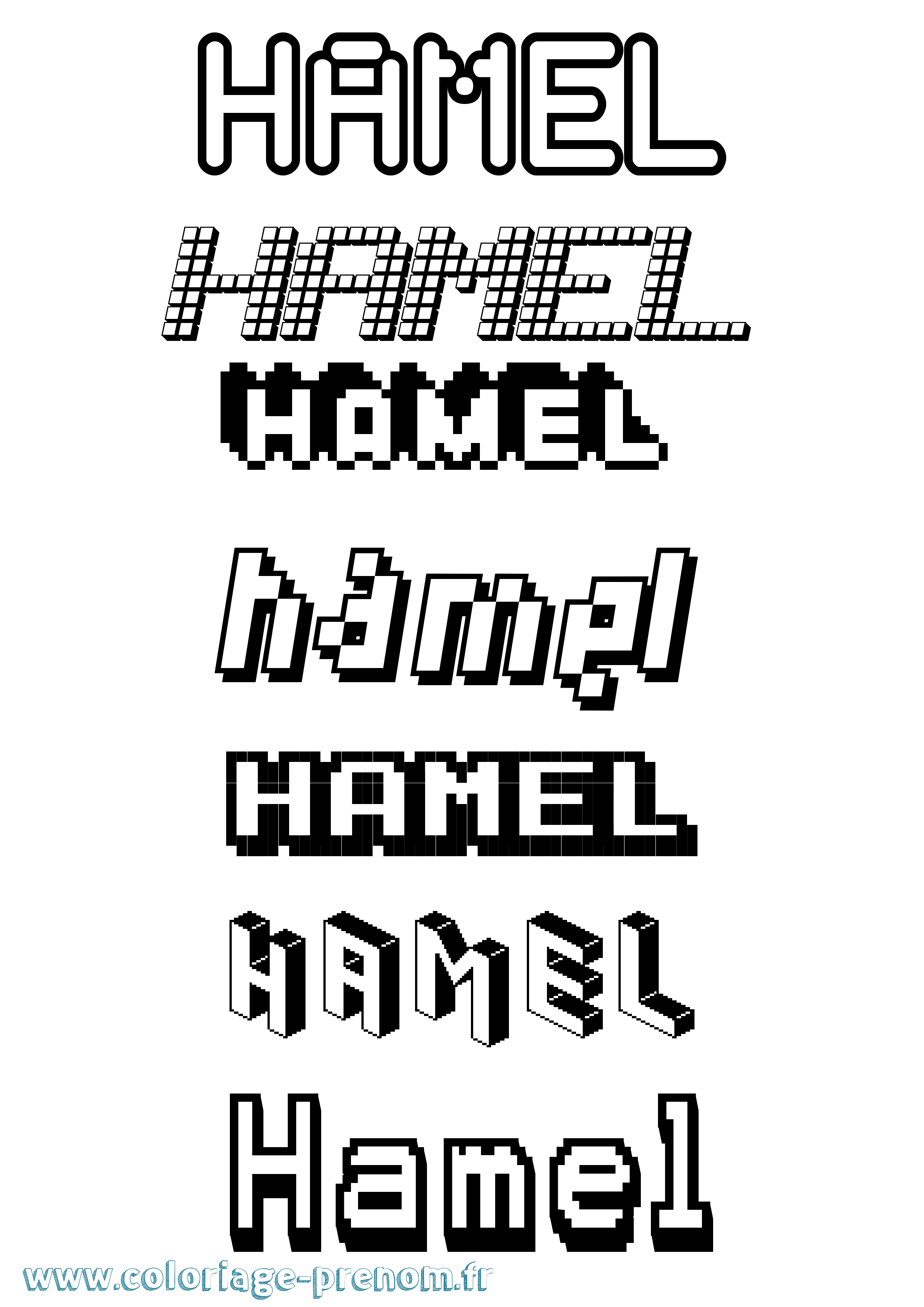 Coloriage prénom Hamel Pixel