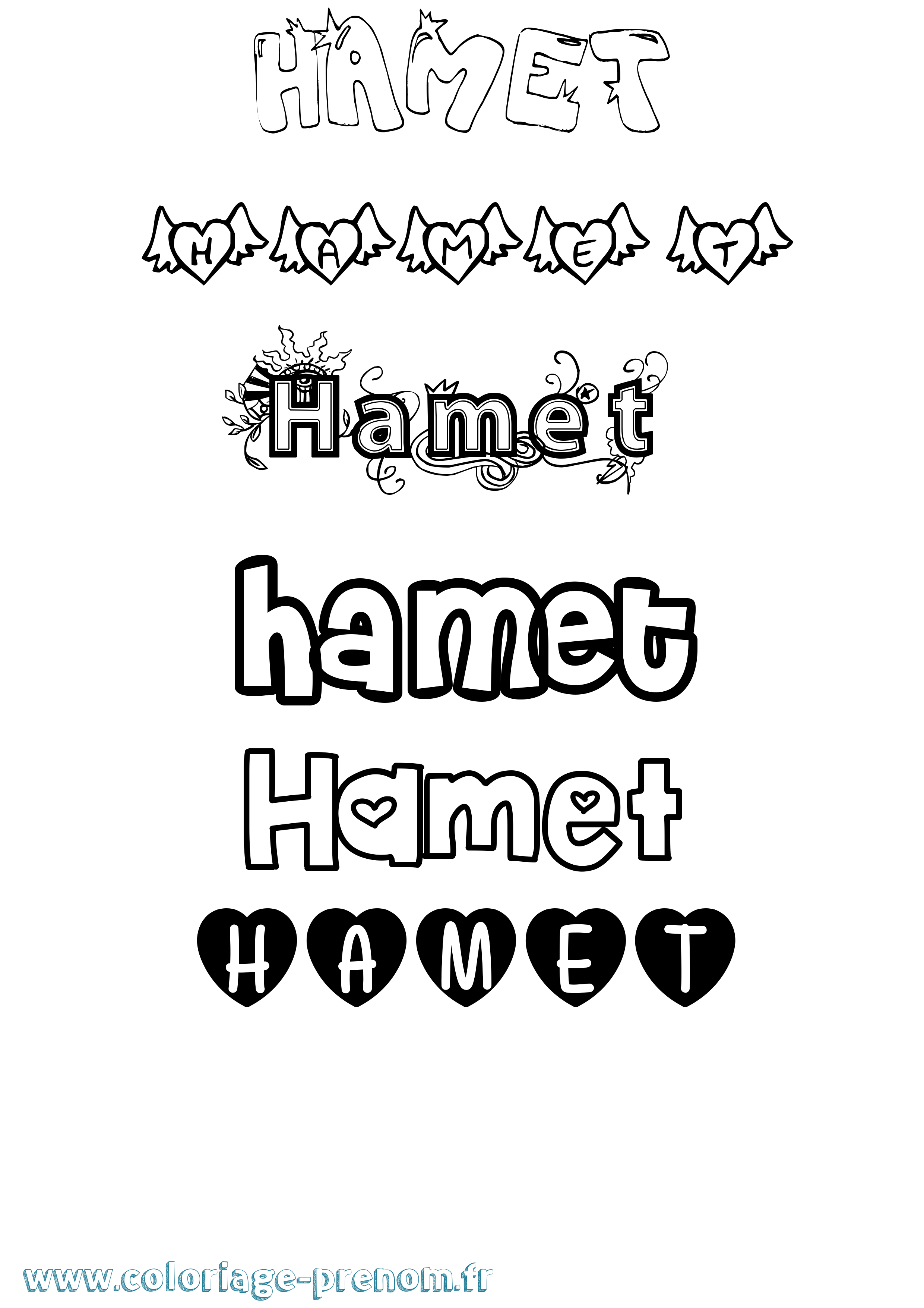 Coloriage prénom Hamet Girly