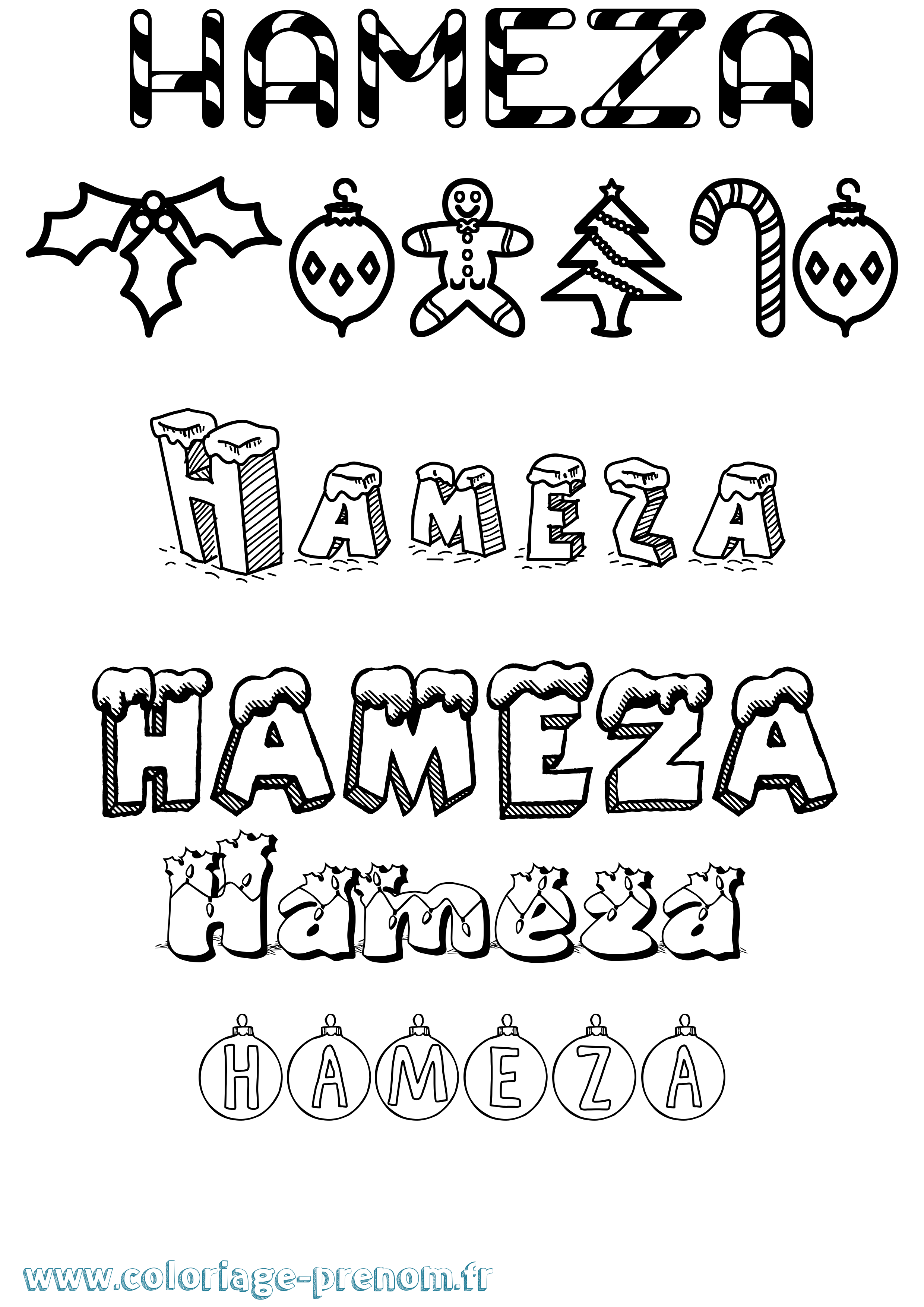 Coloriage prénom Hameza Noël