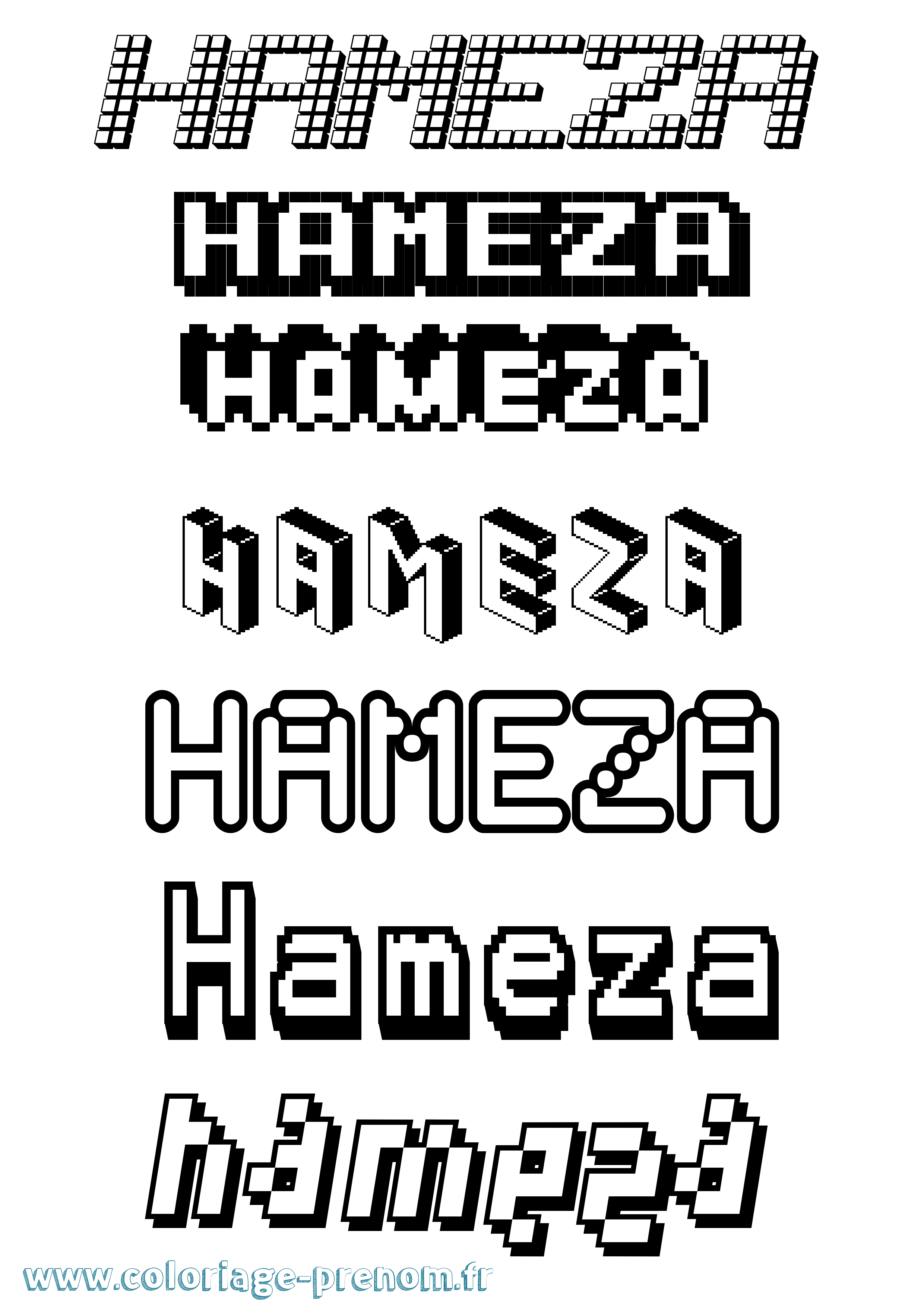 Coloriage prénom Hameza Pixel