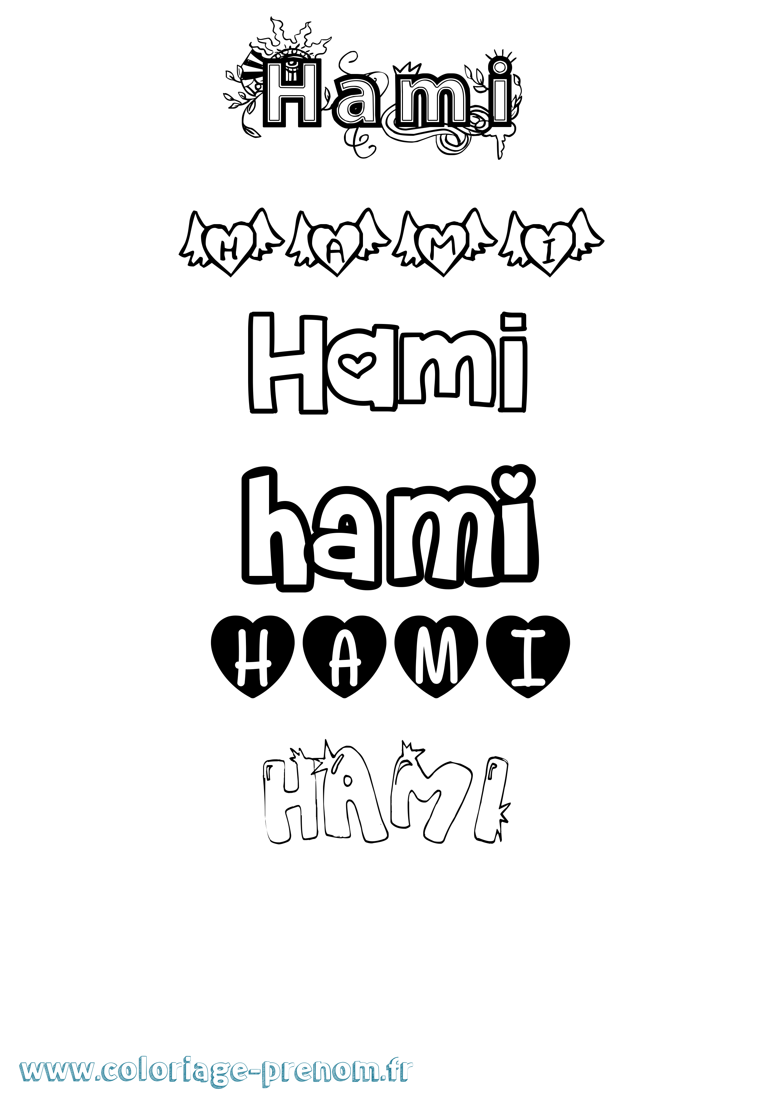 Coloriage prénom Hami Girly