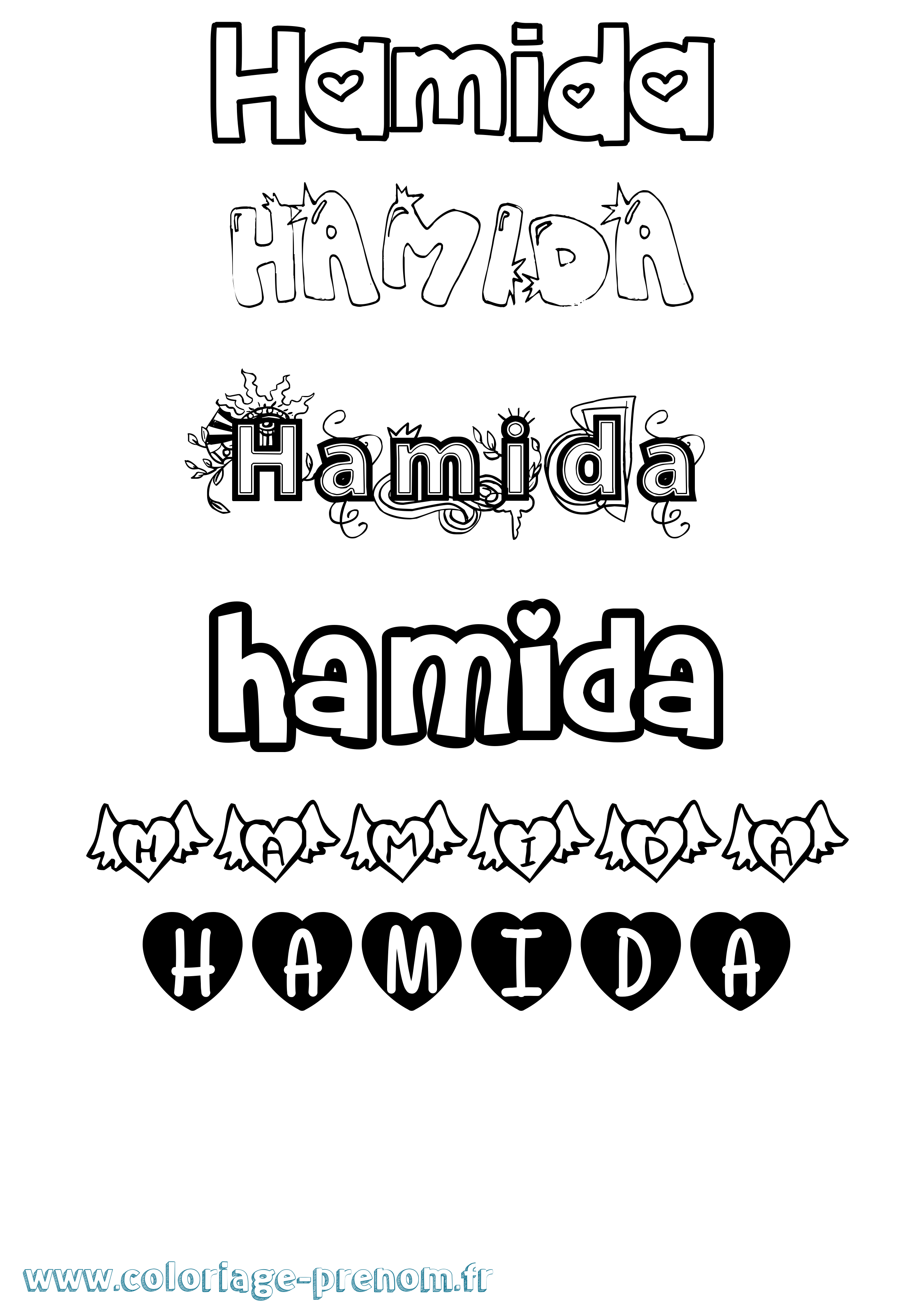Coloriage prénom Hamida Girly