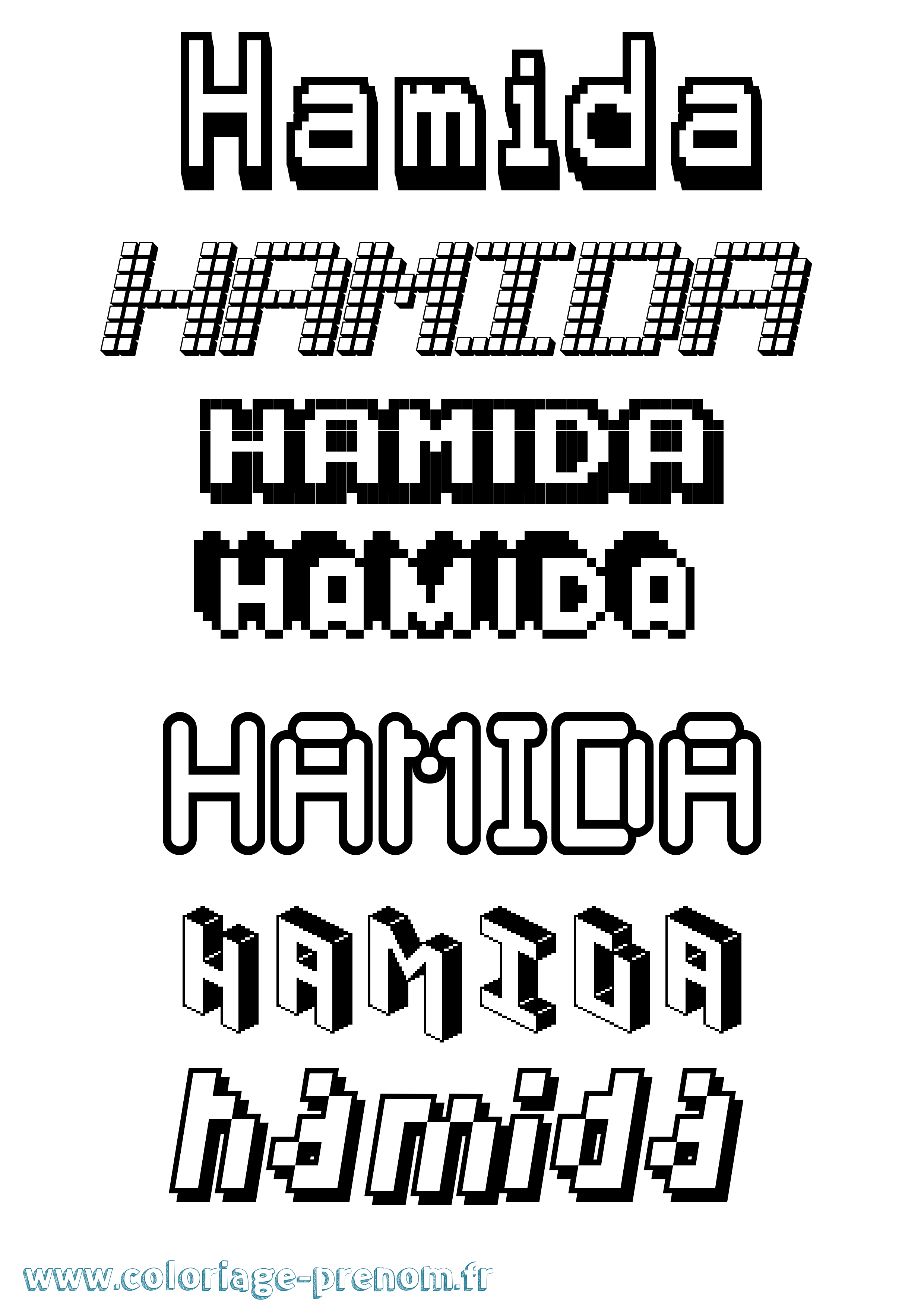 Coloriage prénom Hamida Pixel
