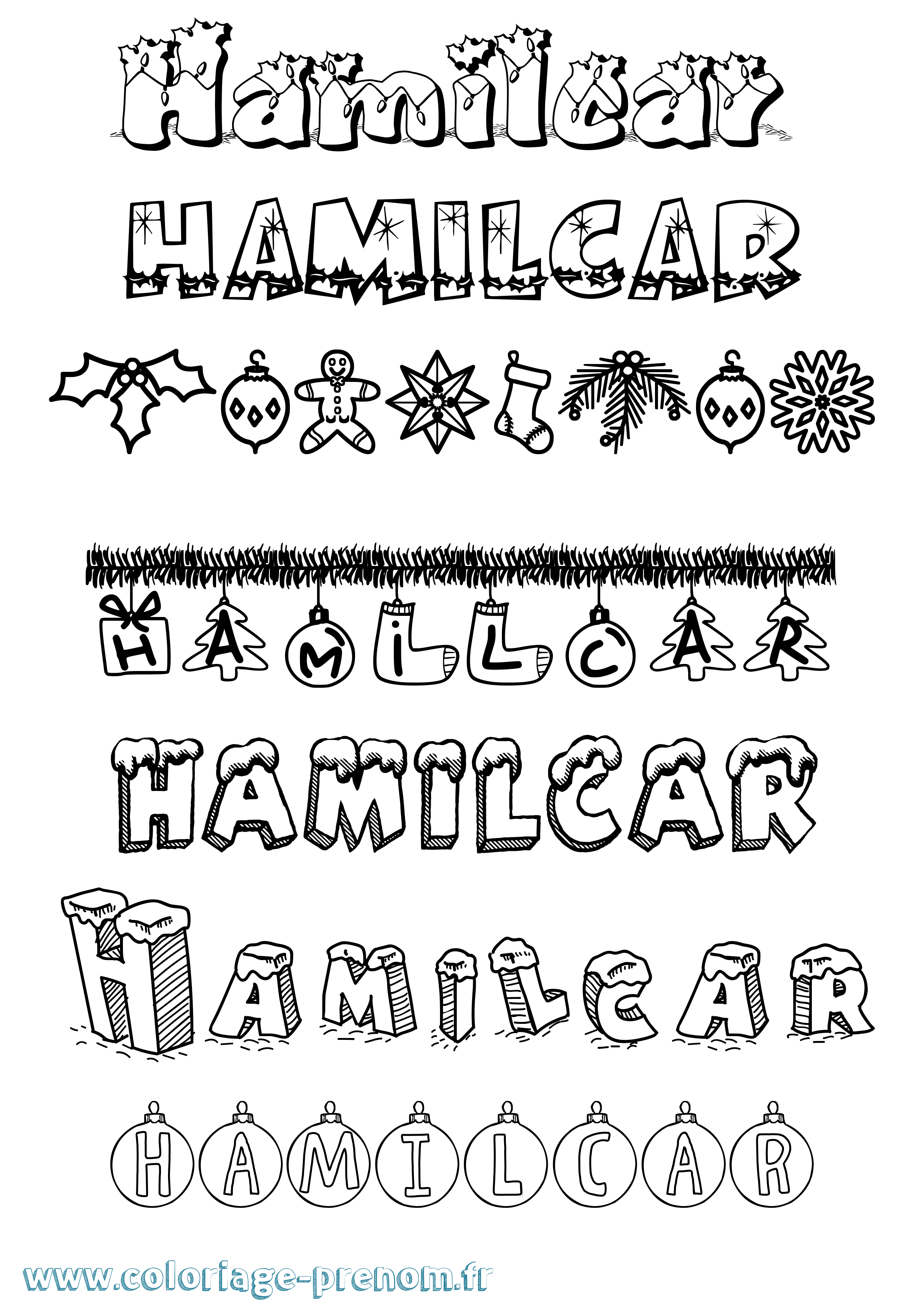 Coloriage Hamilcar Noël Coloriage prénom Hamilcar Noël