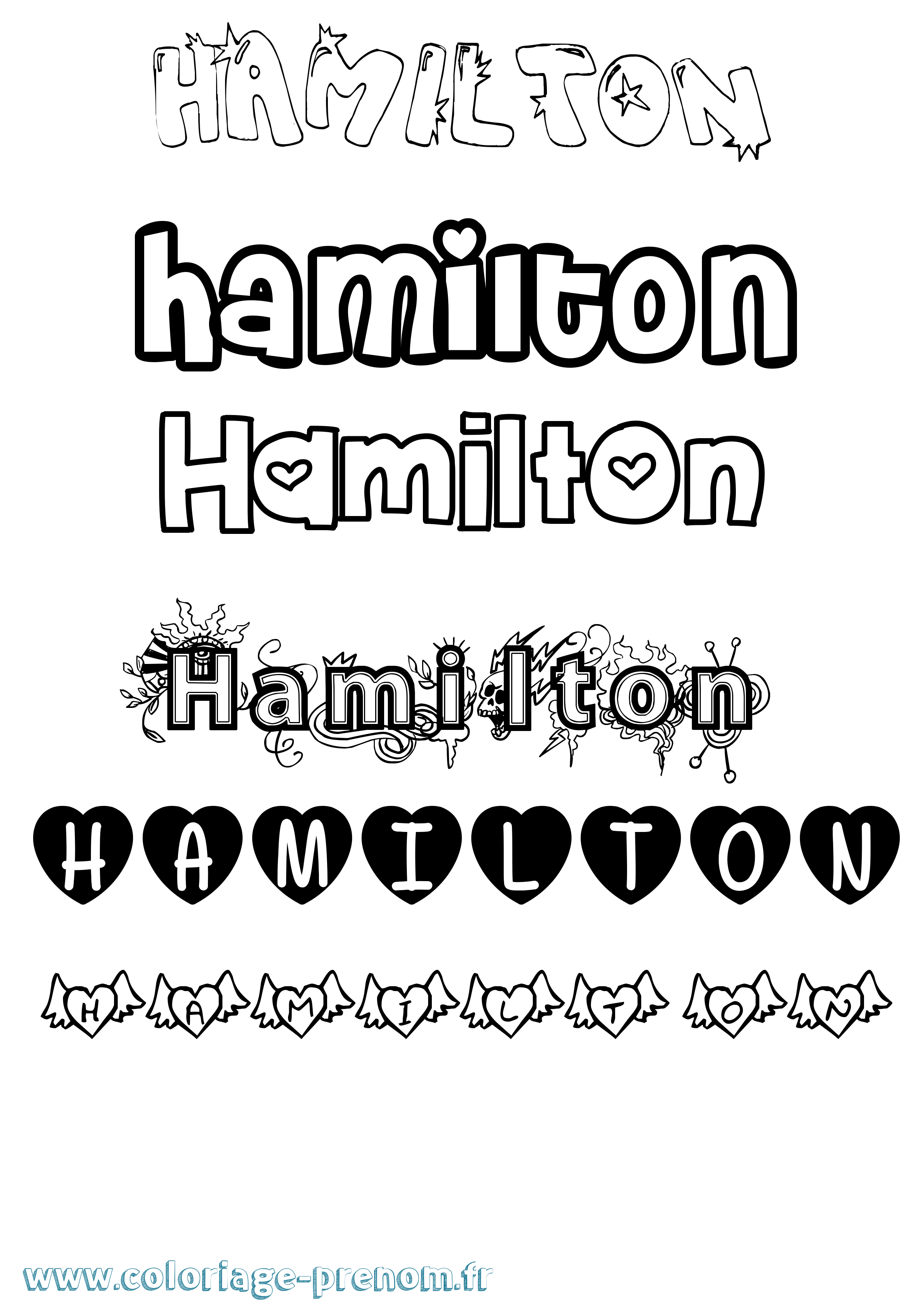 Coloriage prénom Hamilton Girly