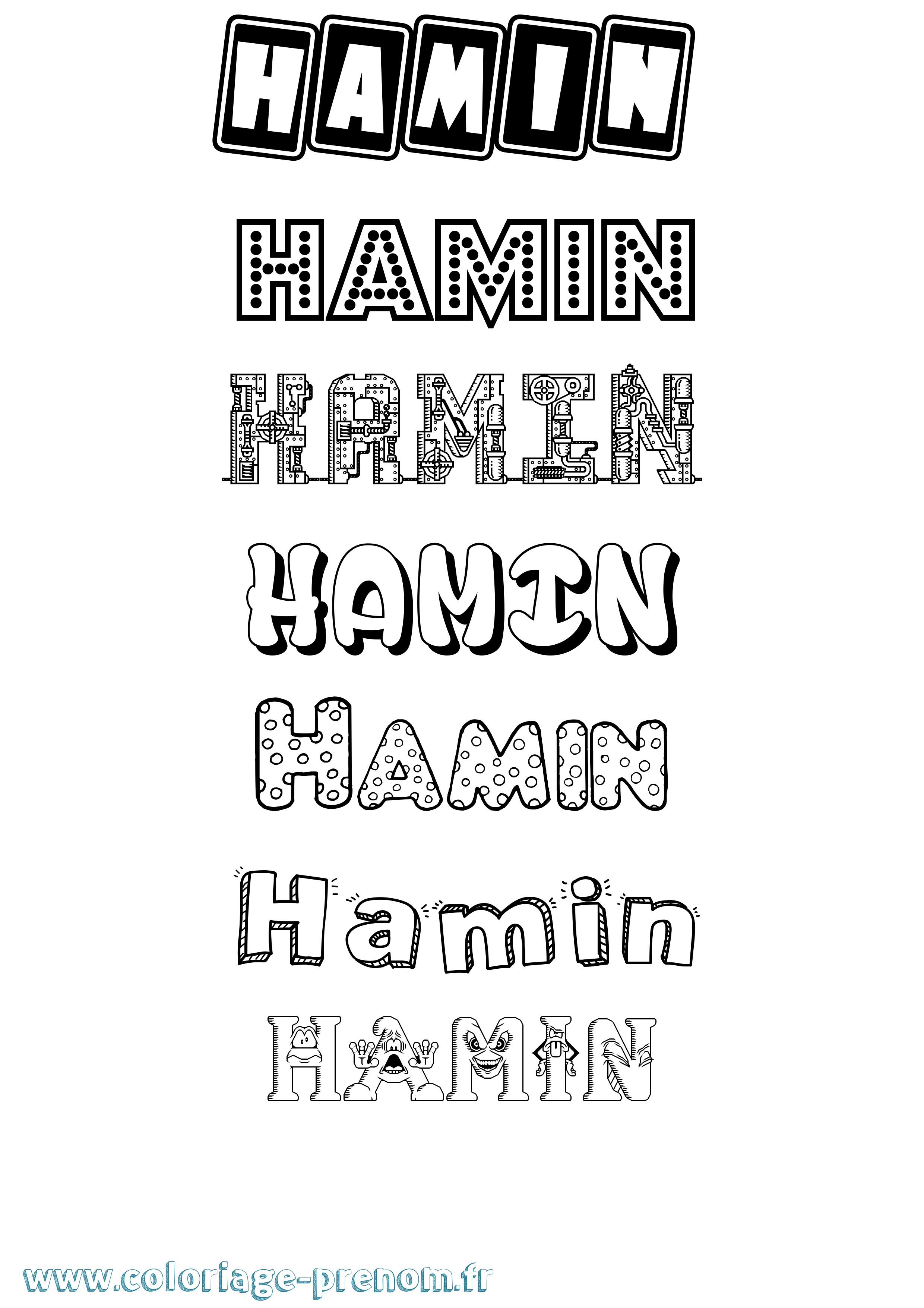 Coloriage prénom Hamin Fun