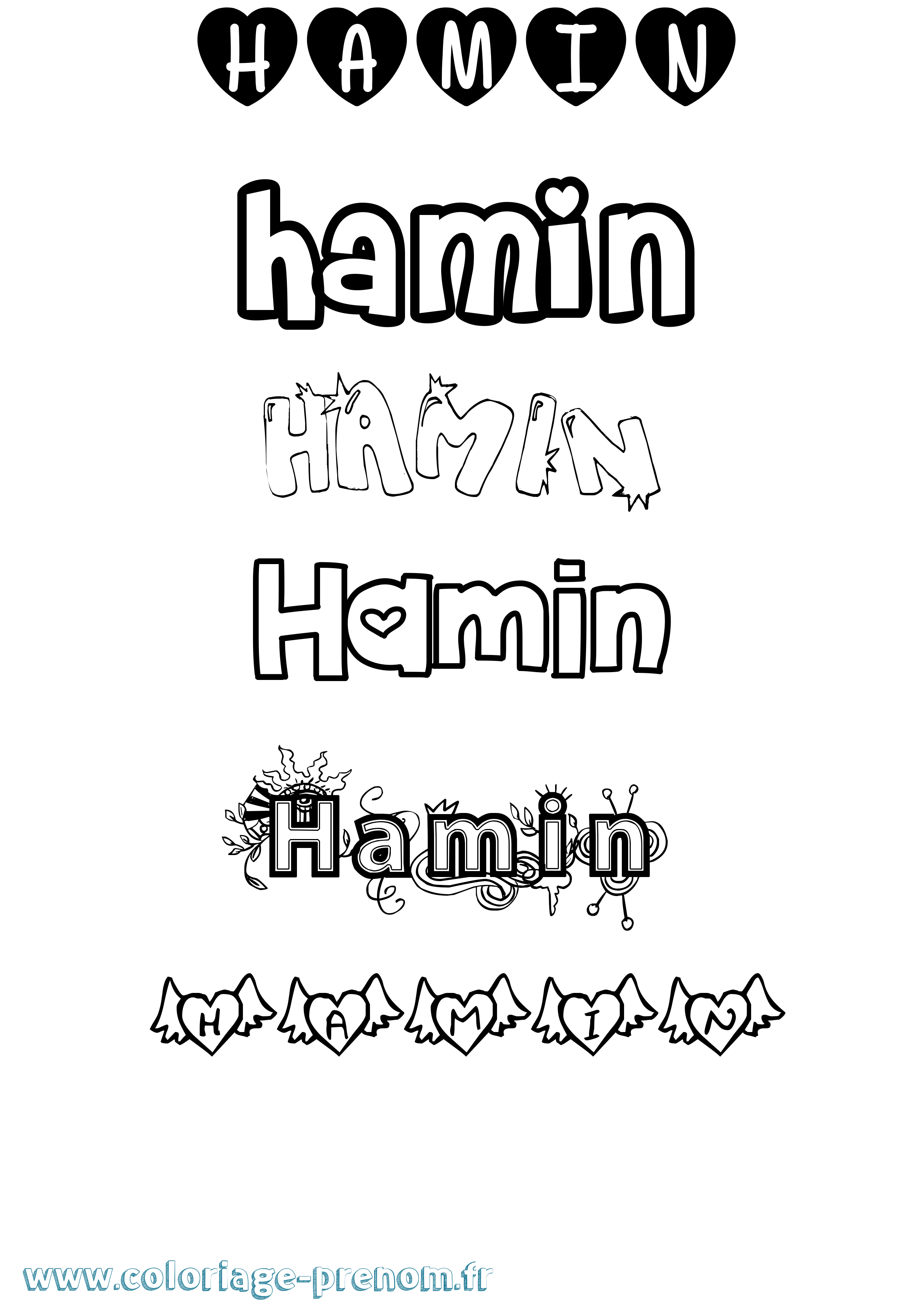 Coloriage prénom Hamin Girly