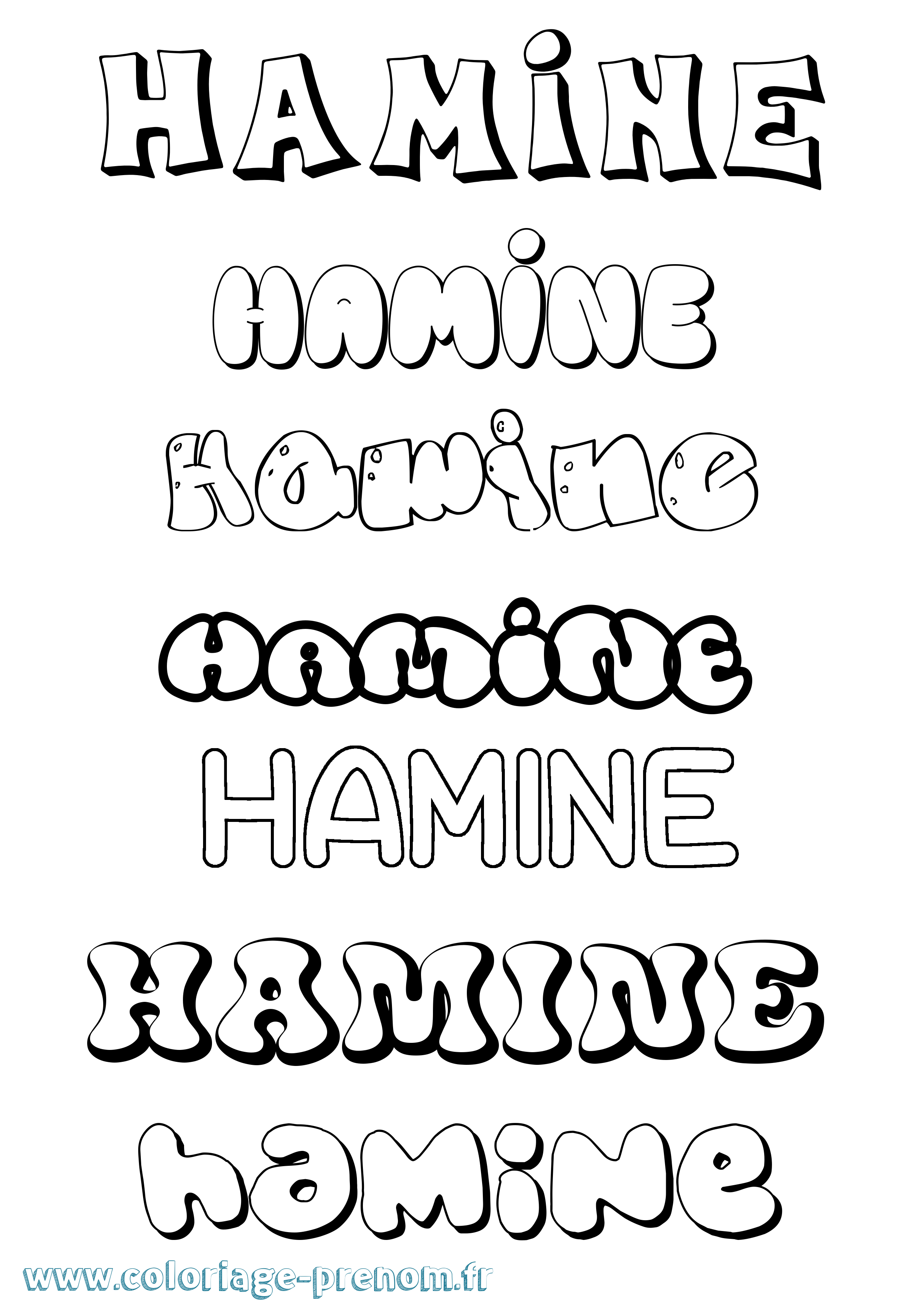 Coloriage prénom Hamine Bubble