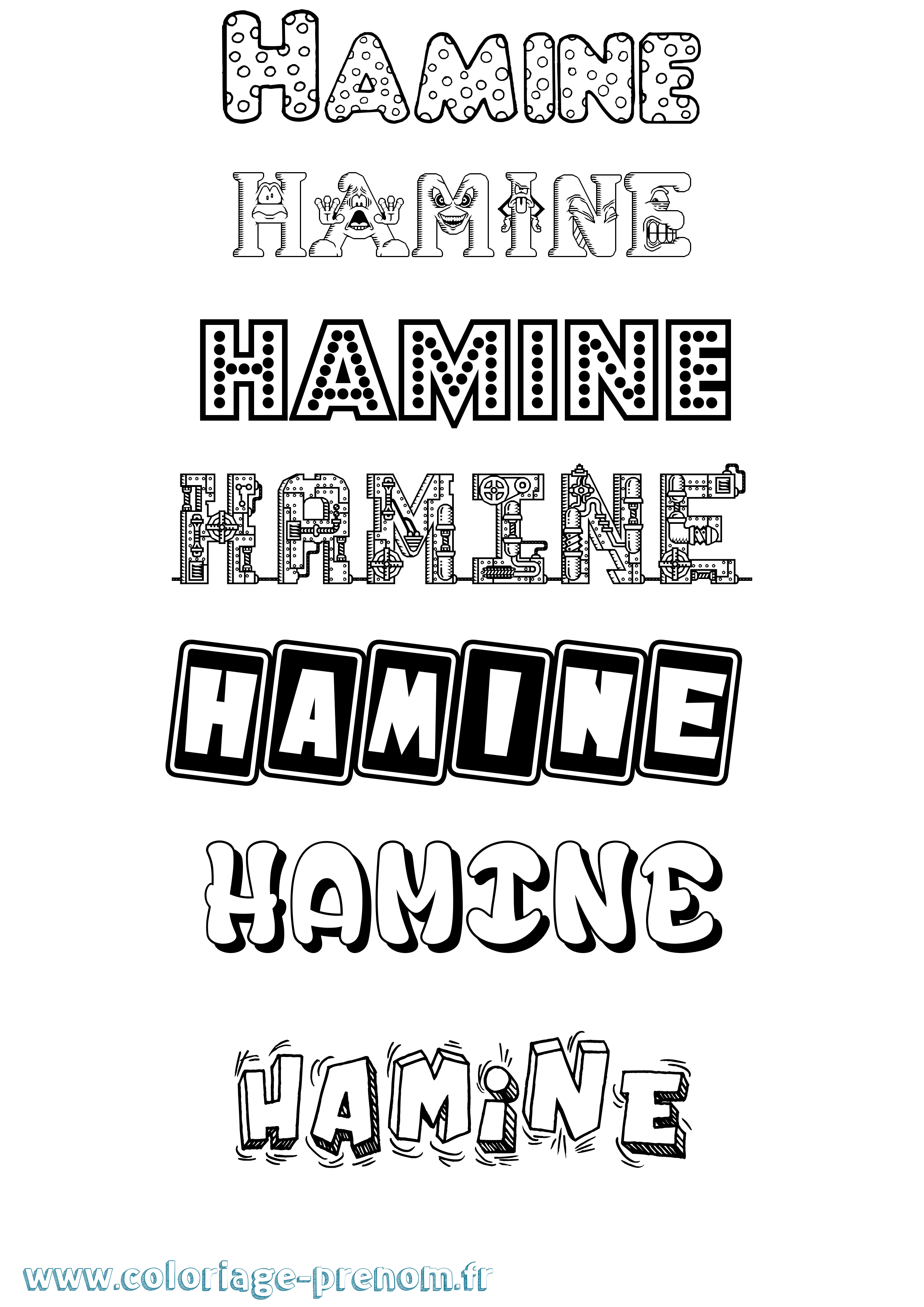 Coloriage prénom Hamine Fun