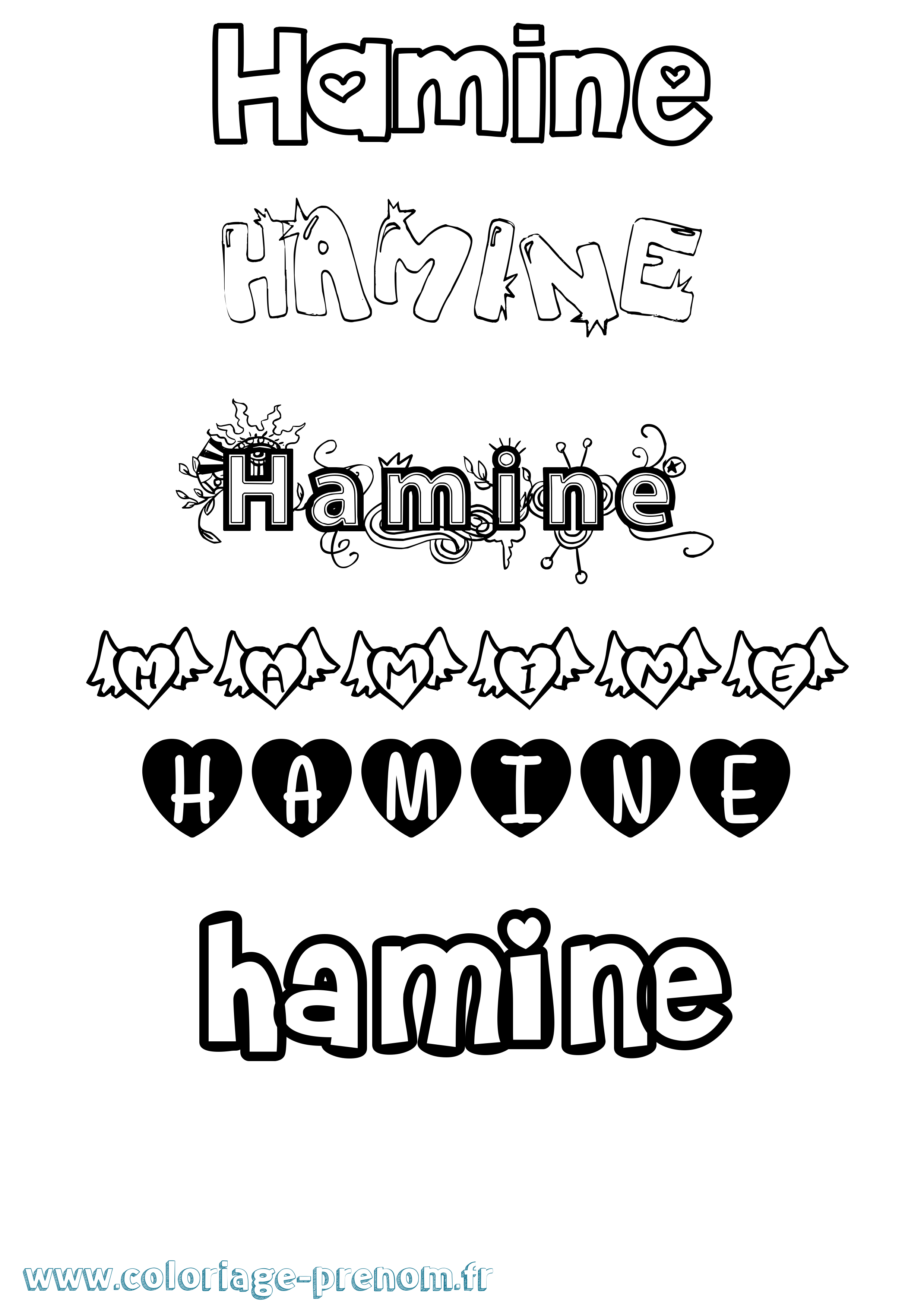 Coloriage prénom Hamine Girly