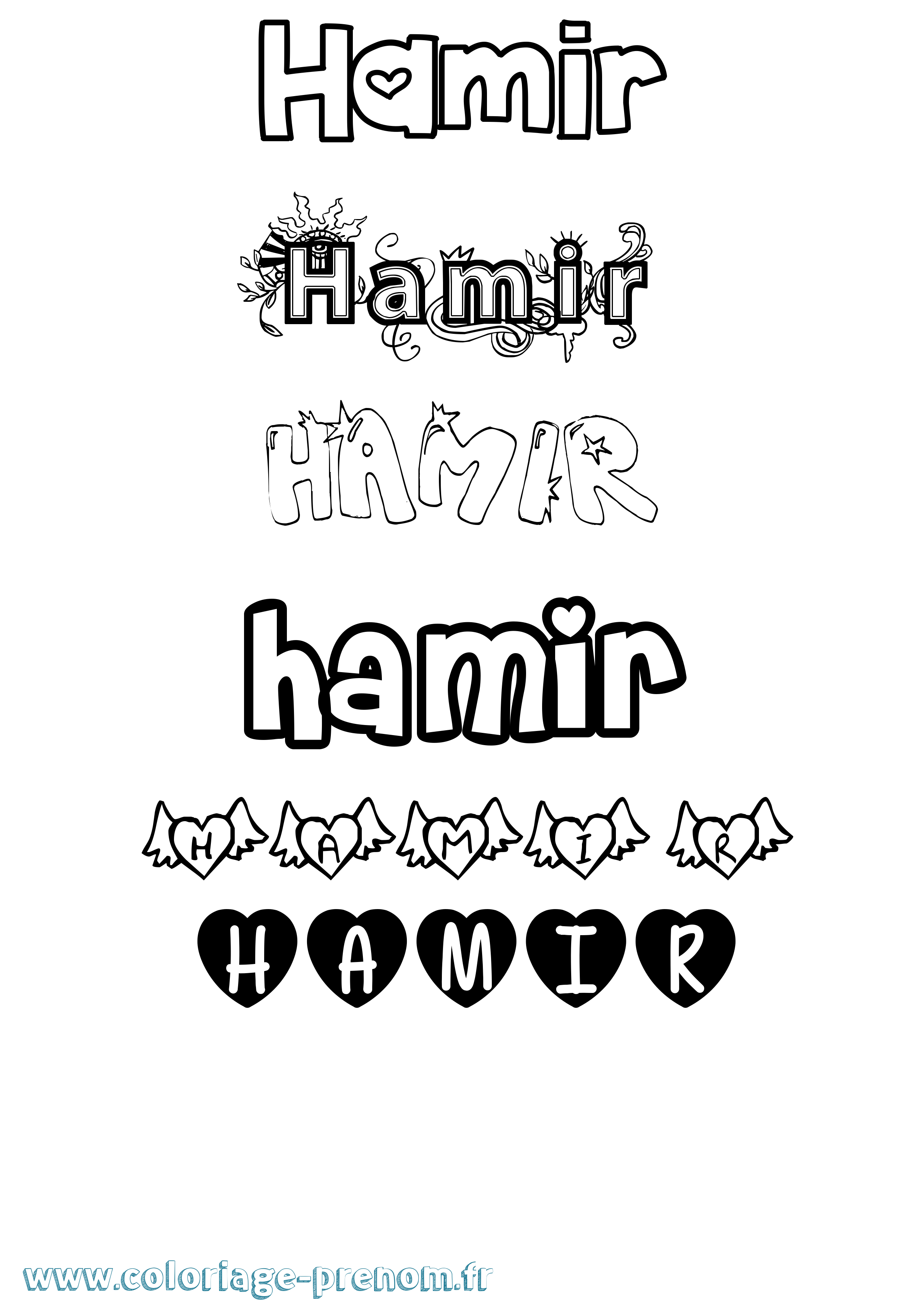 Coloriage prénom Hamir Girly