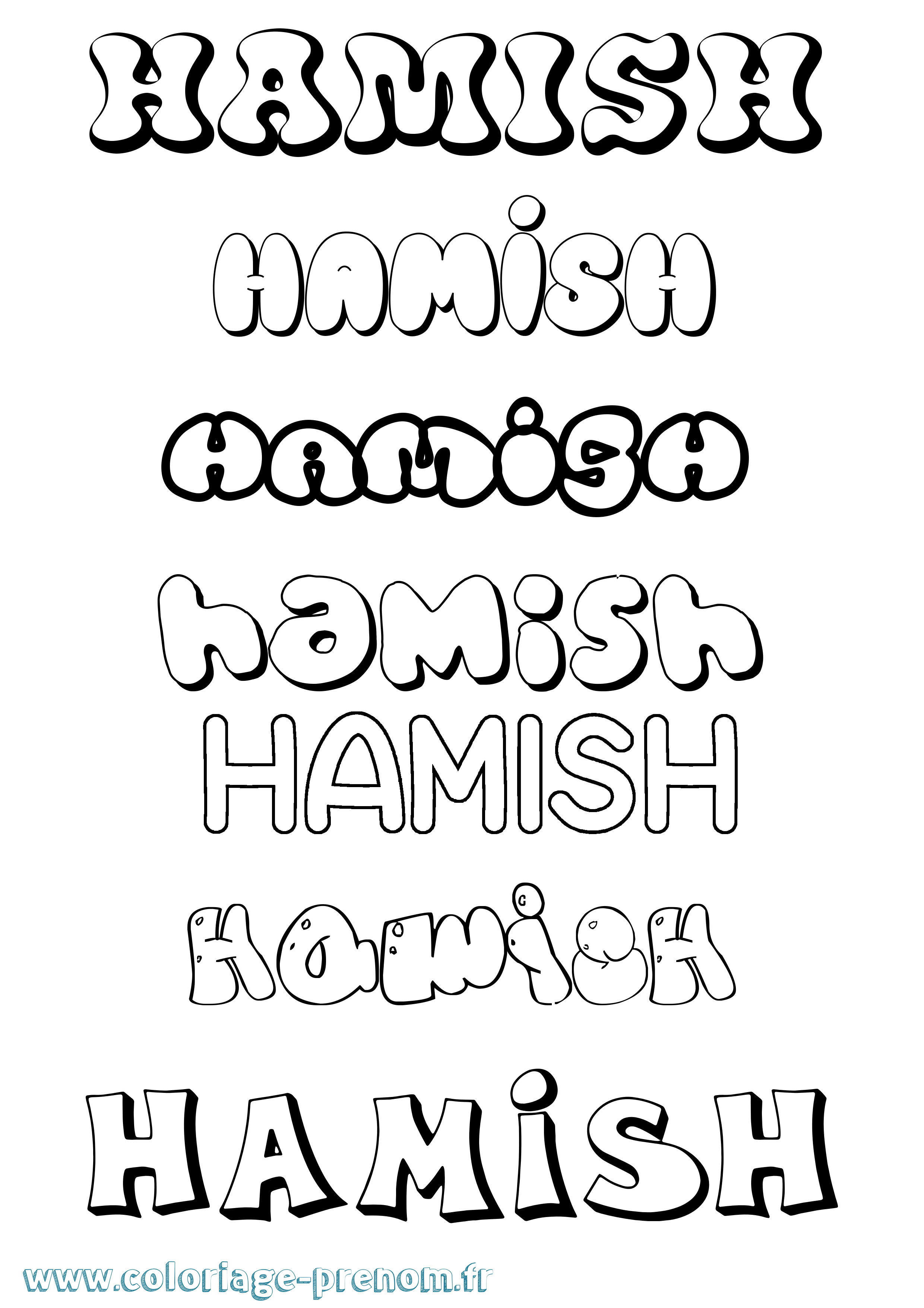 Coloriage prénom Hamish Bubble