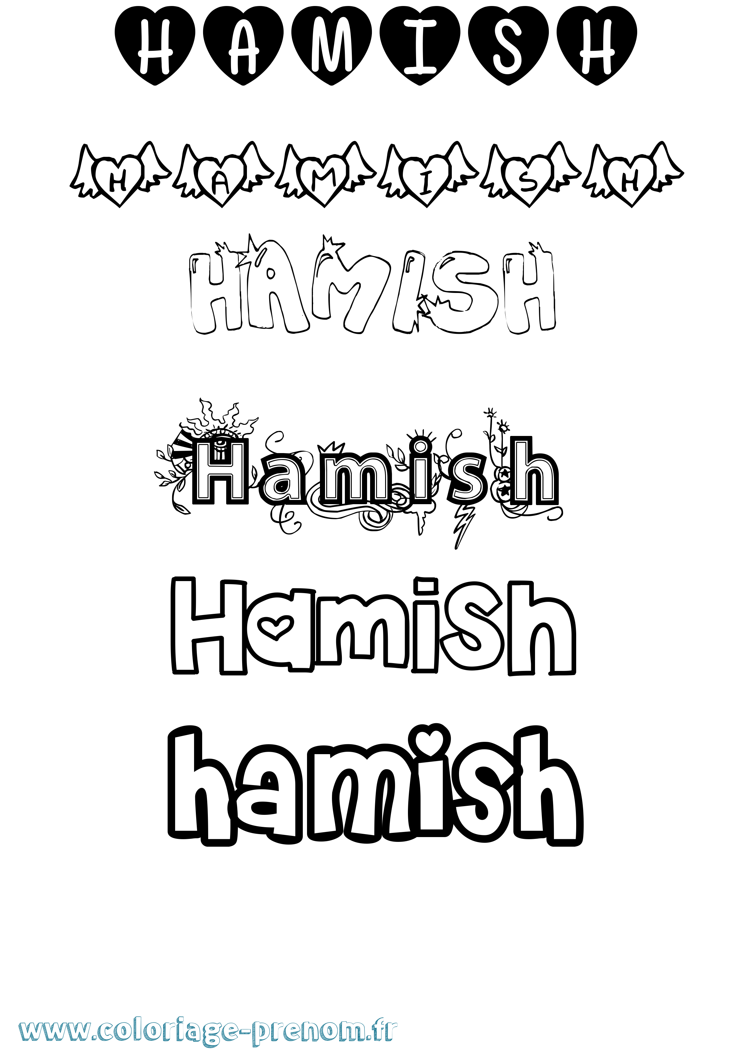 Coloriage Hamish Girly Coloriage prénom Hamish Girly