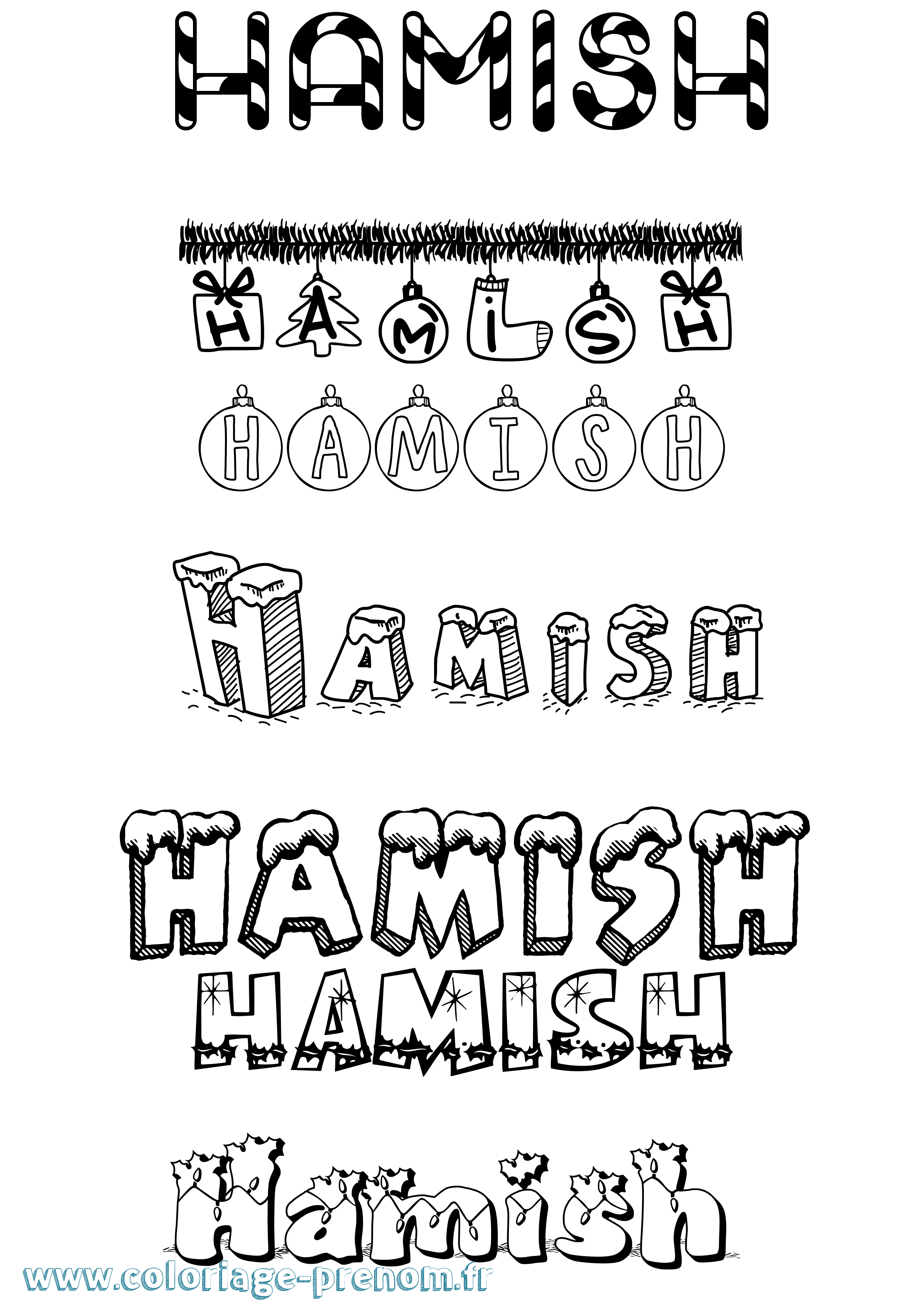 Coloriage Hamish Noël Coloriage prénom Hamish Noël