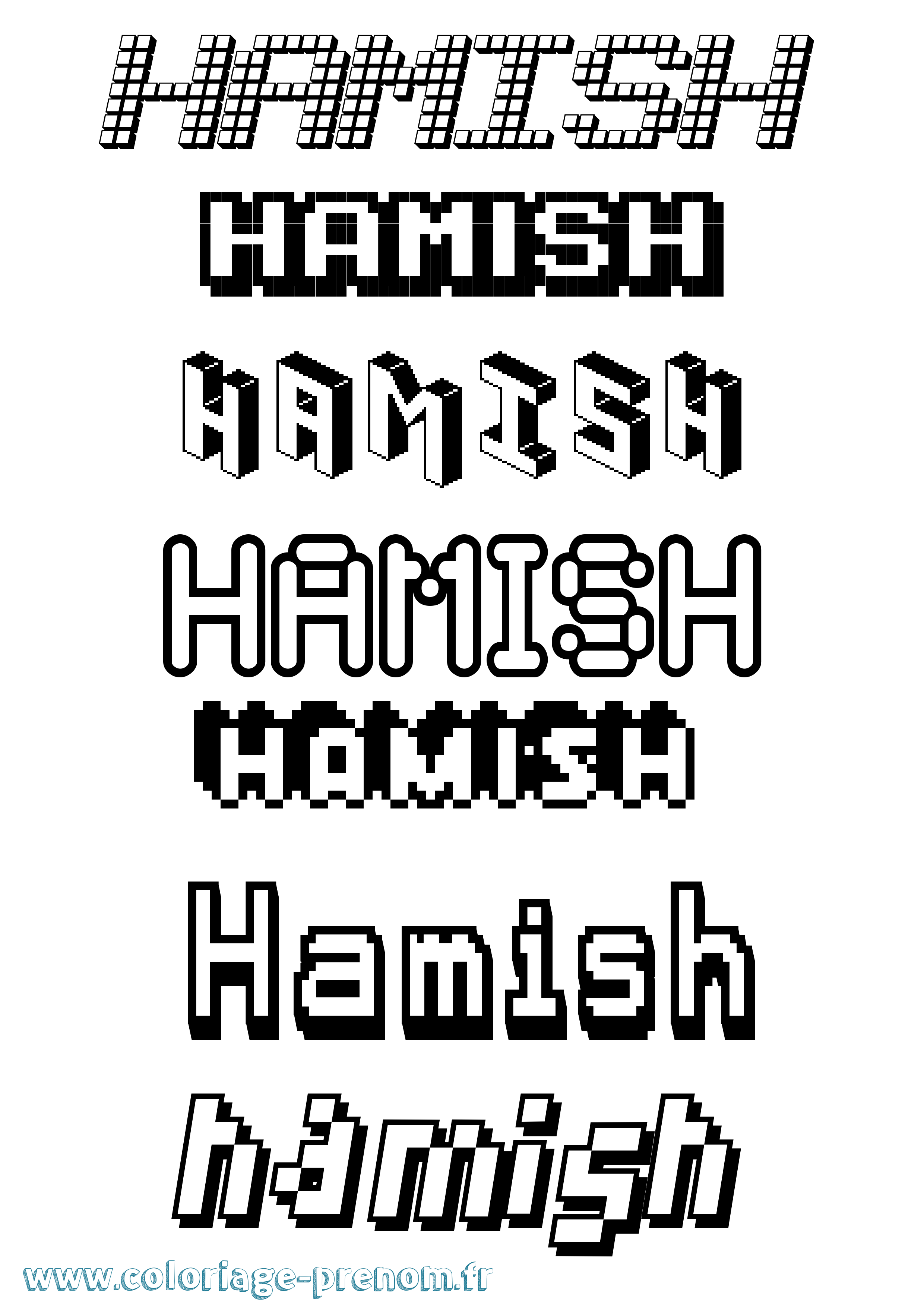 Coloriage prénom Hamish Pixel