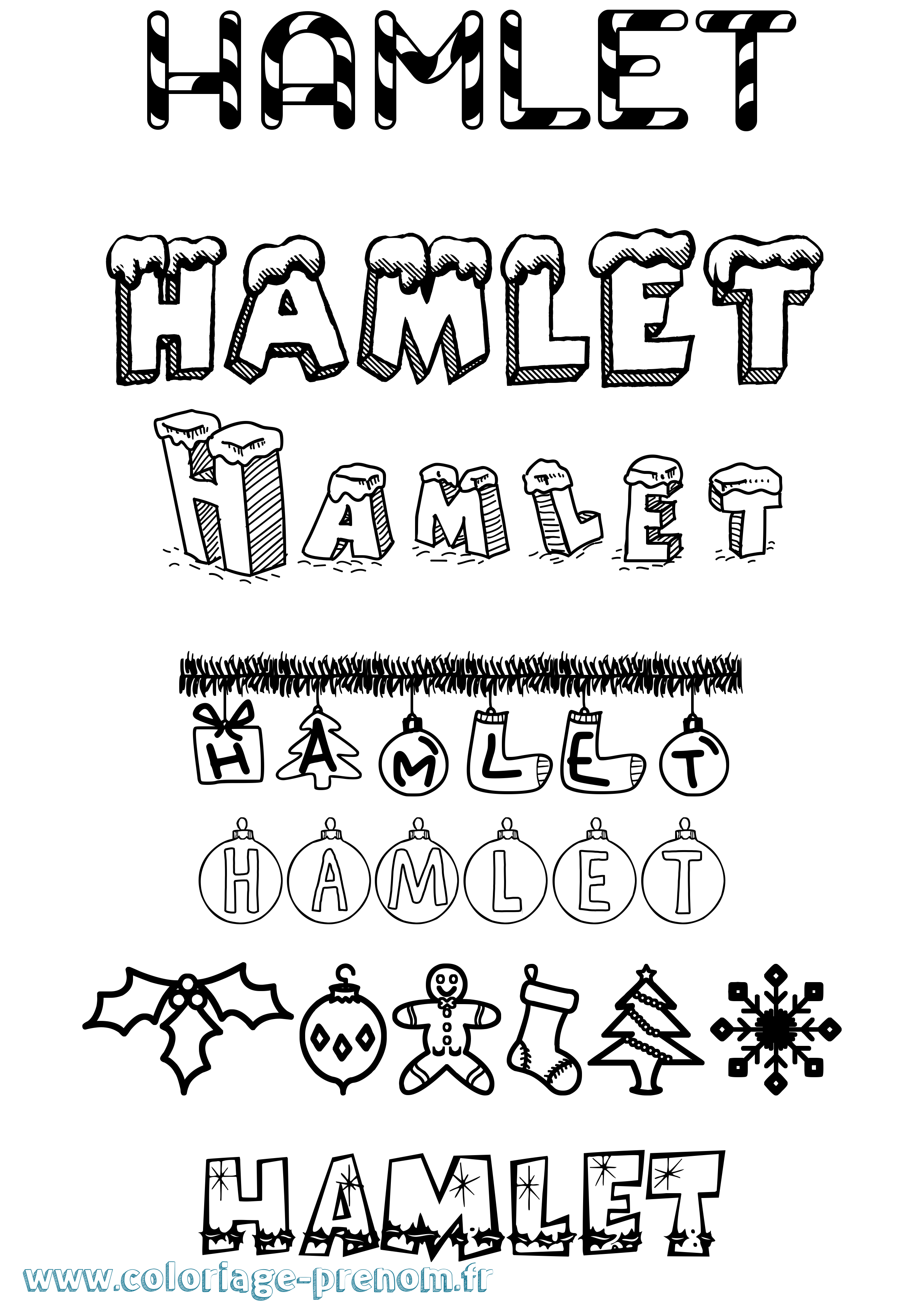 Coloriage prénom Hamlet Noël