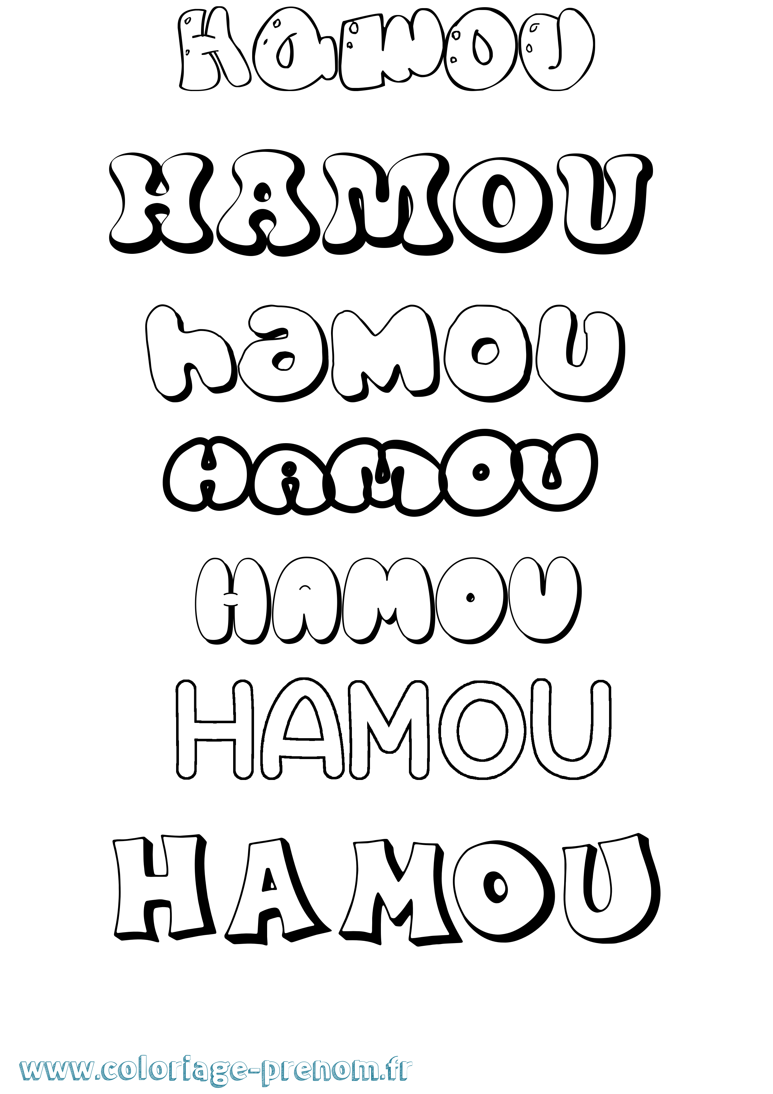 Coloriage prénom Hamou Bubble