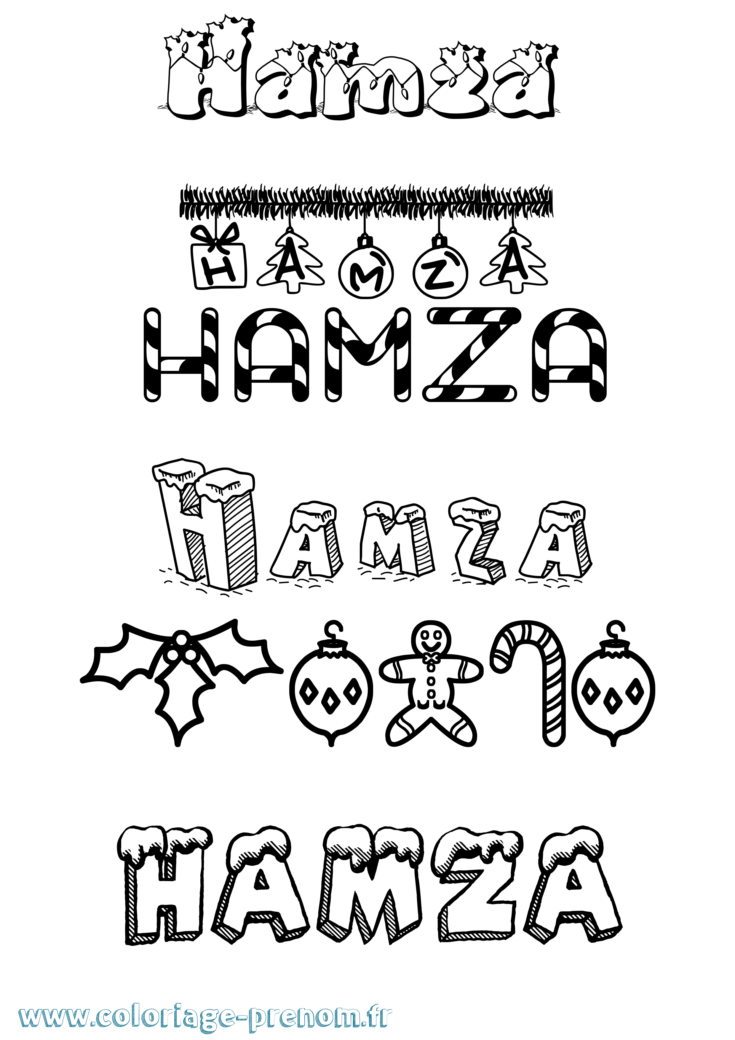 Coloriage Hamza Noël Coloriage prénom Hamza Noël