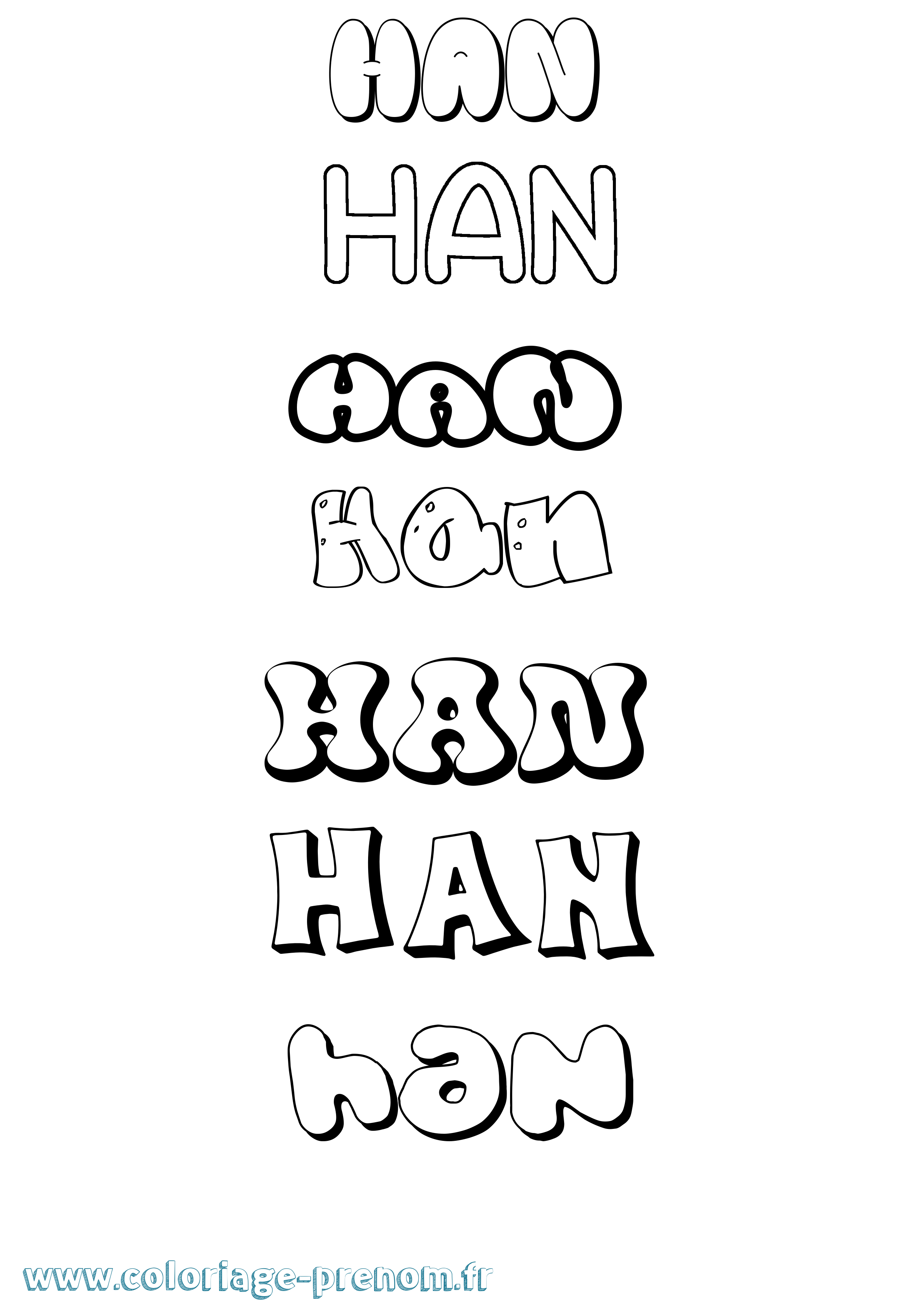 Coloriage prénom Han Bubble