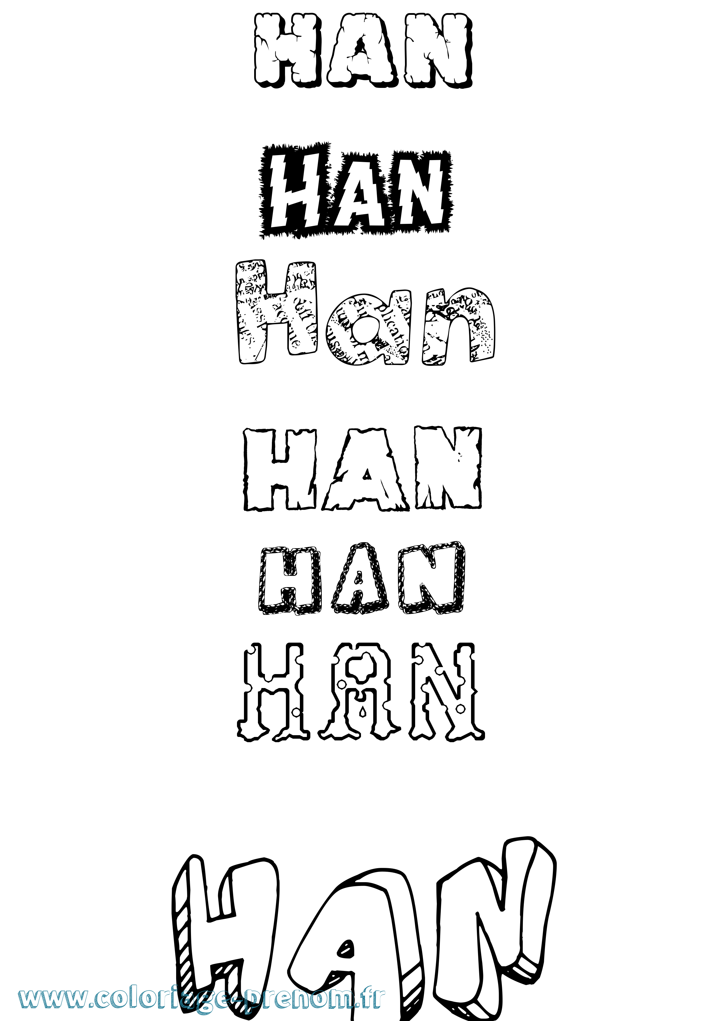 Coloriage prénom Han Destructuré