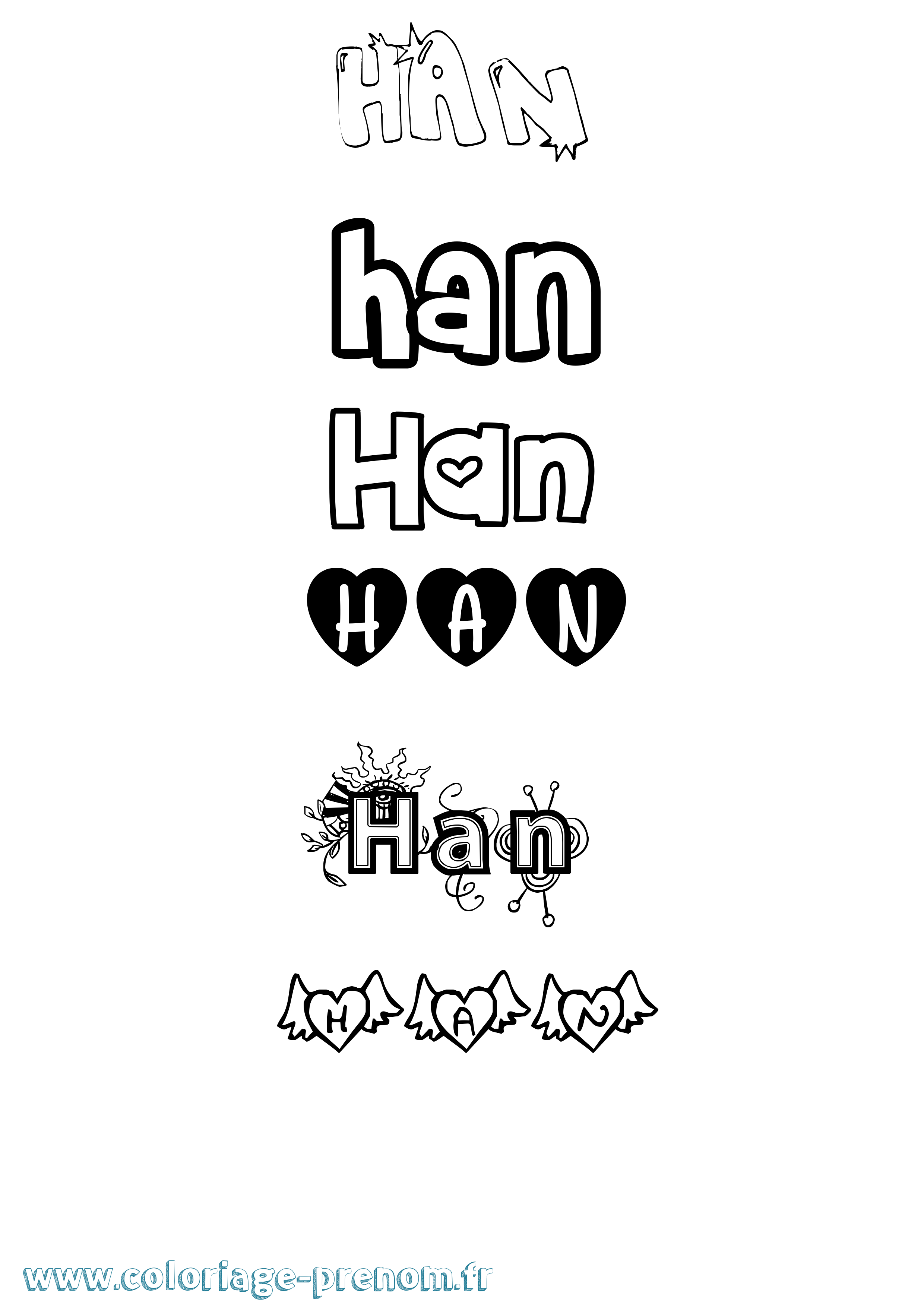 Coloriage prénom Han Girly