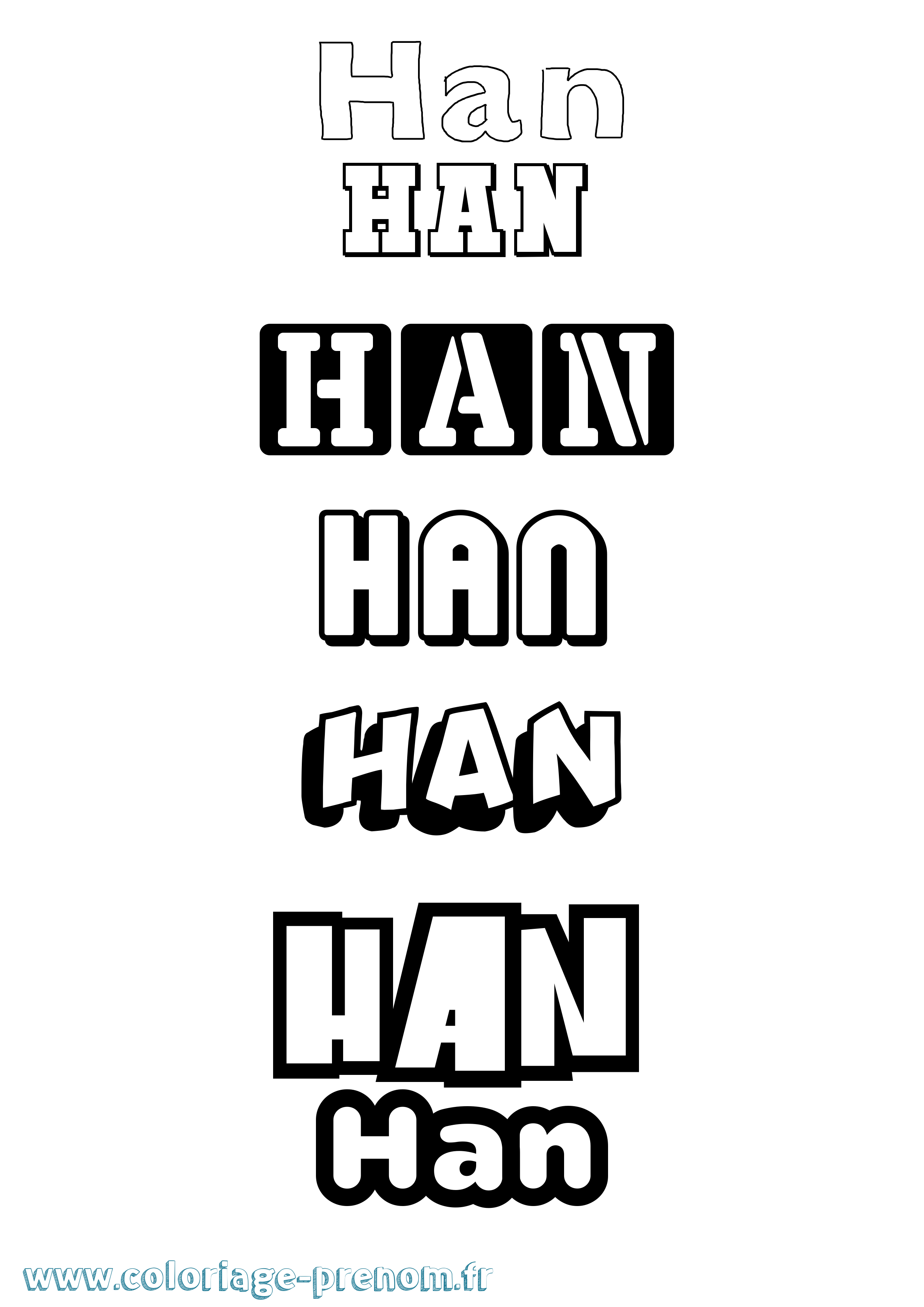 Coloriage prénom Han Simple