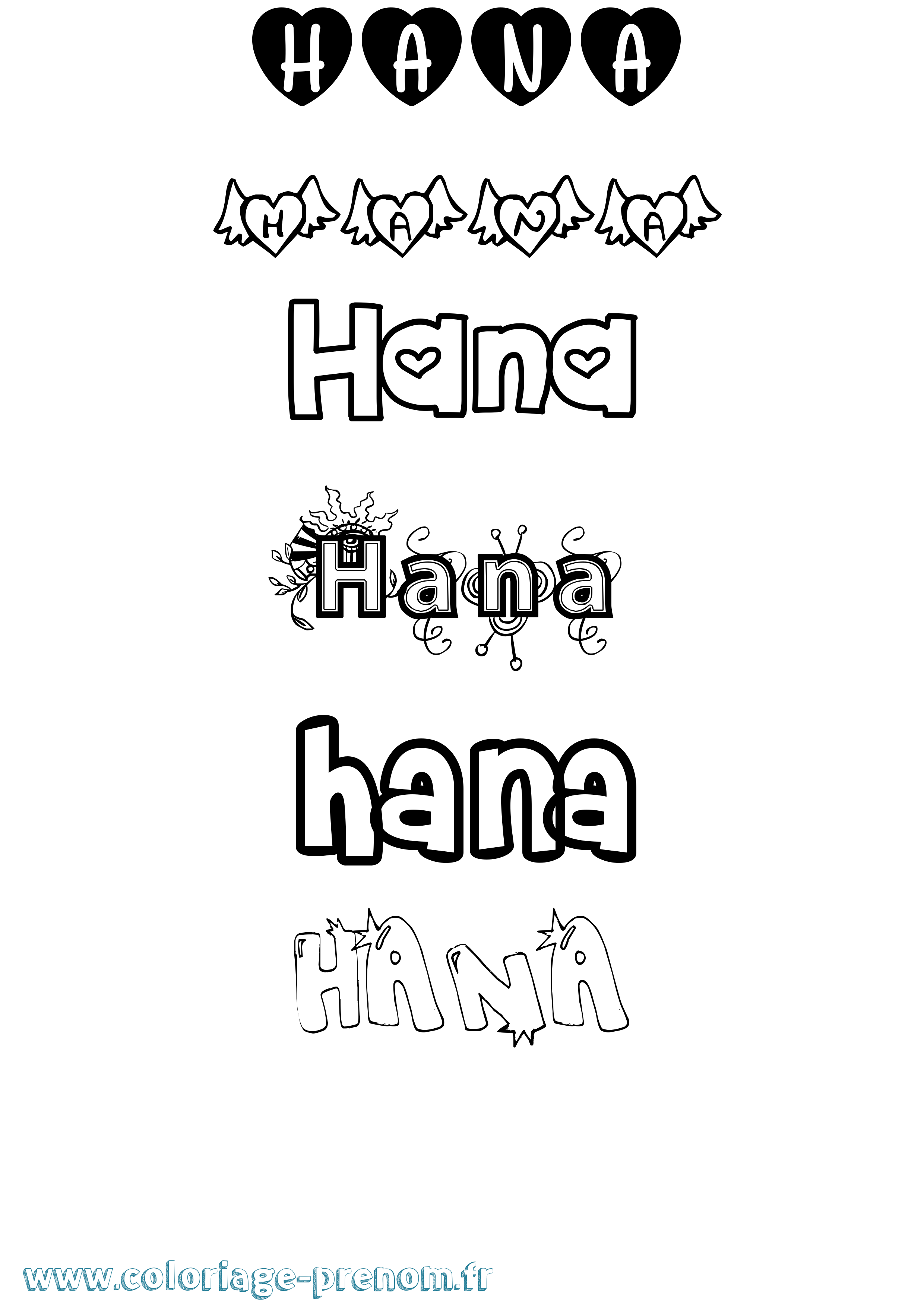 Coloriage prénom Hana Girly