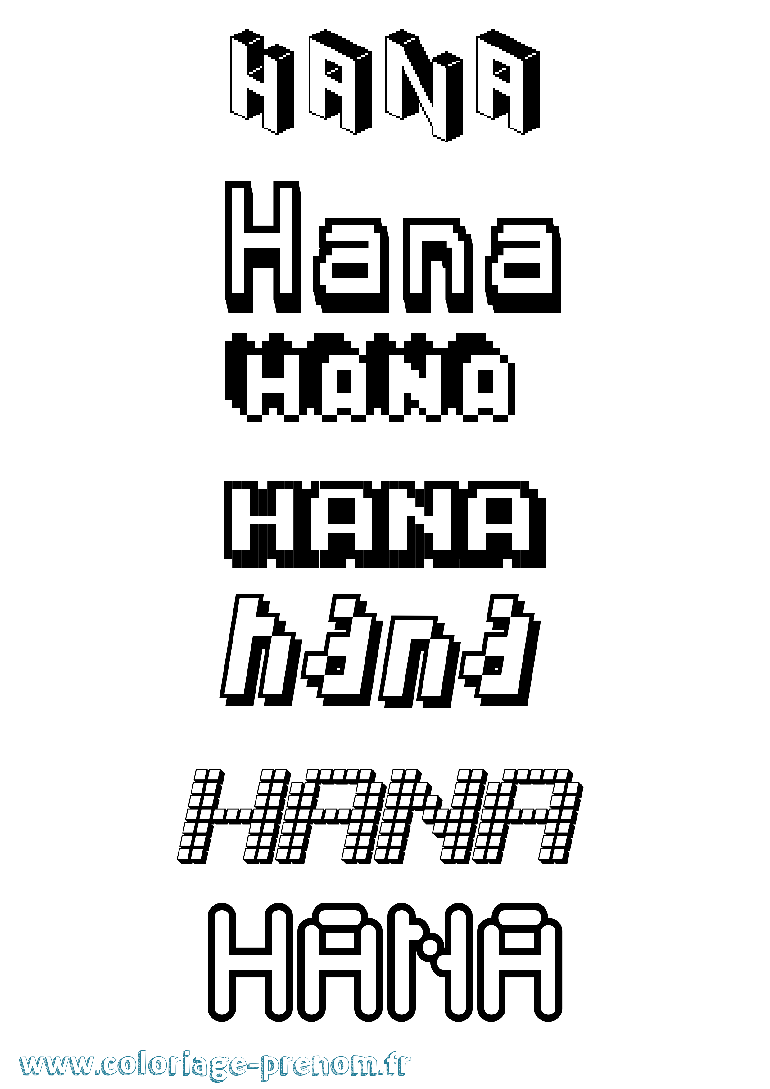 Coloriage prénom Hana Pixel
