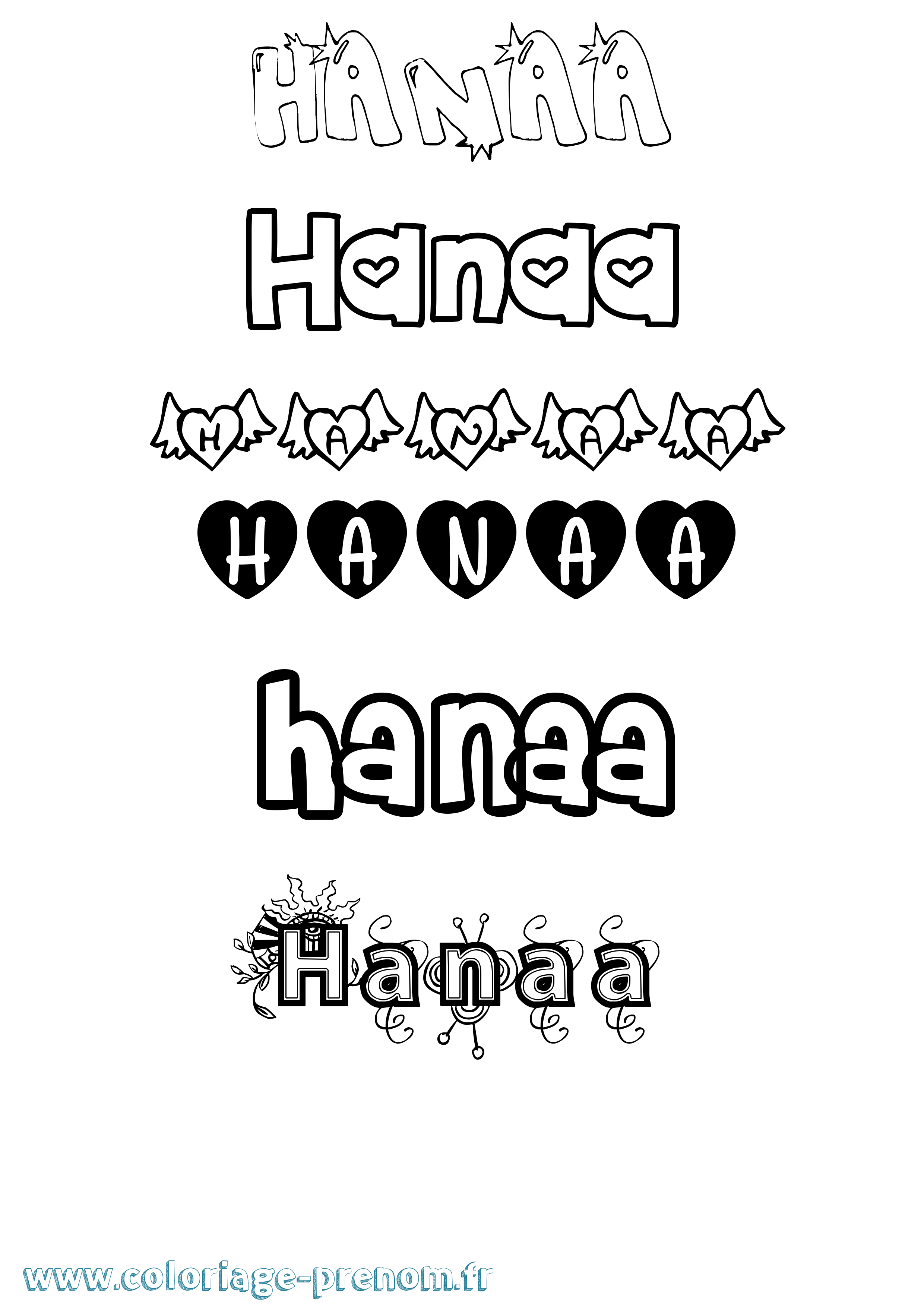 Coloriage prénom Hanaa Girly