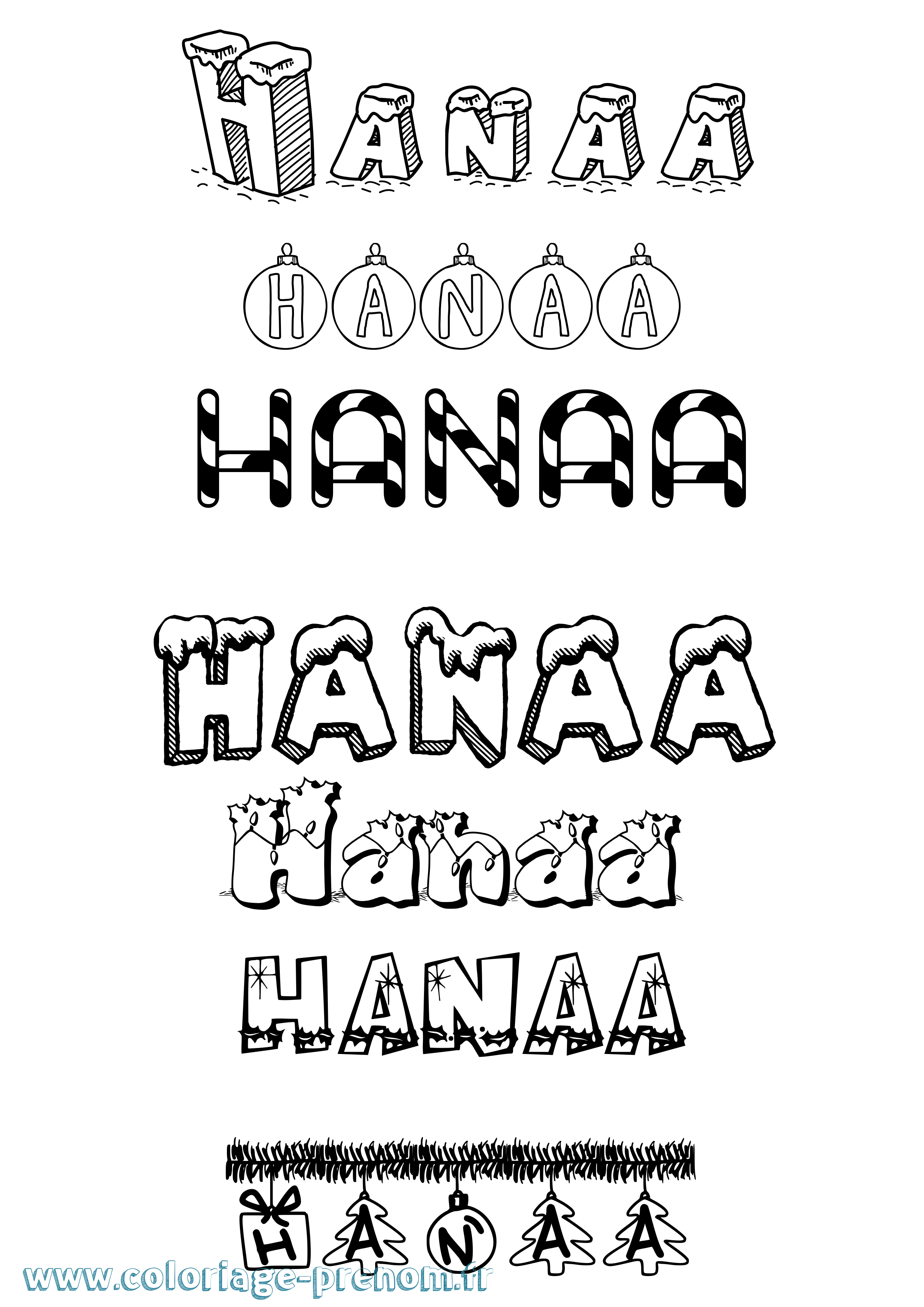 Coloriage prénom Hanaa Noël