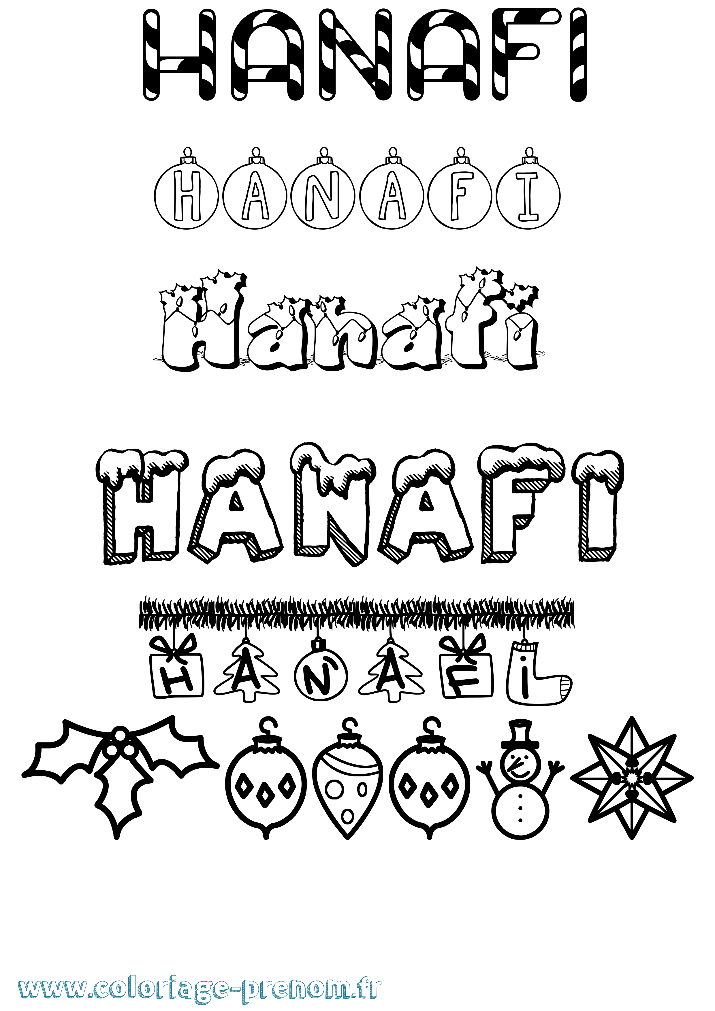 Coloriage prénom Hanafi Noël