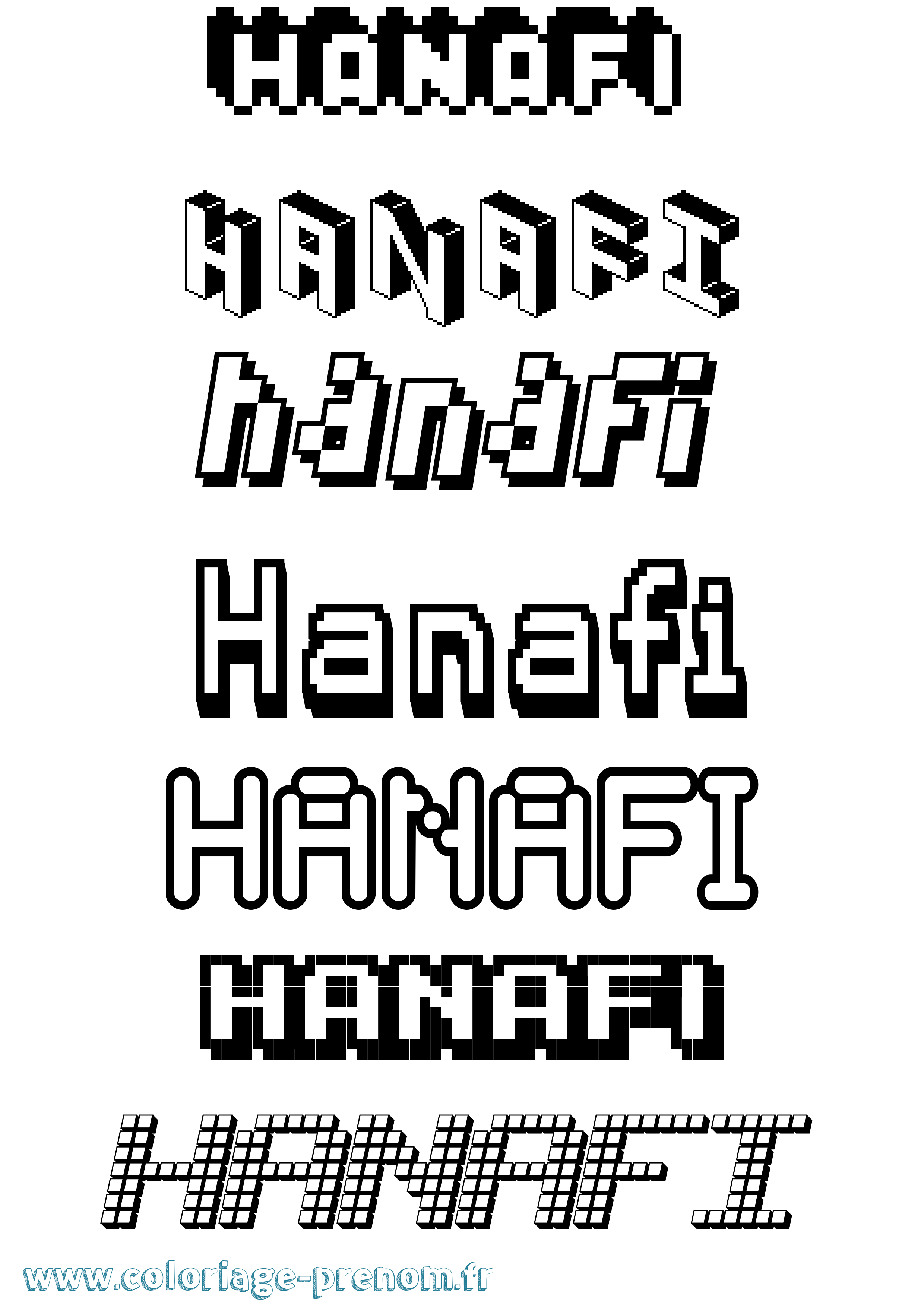 Coloriage prénom Hanafi Pixel