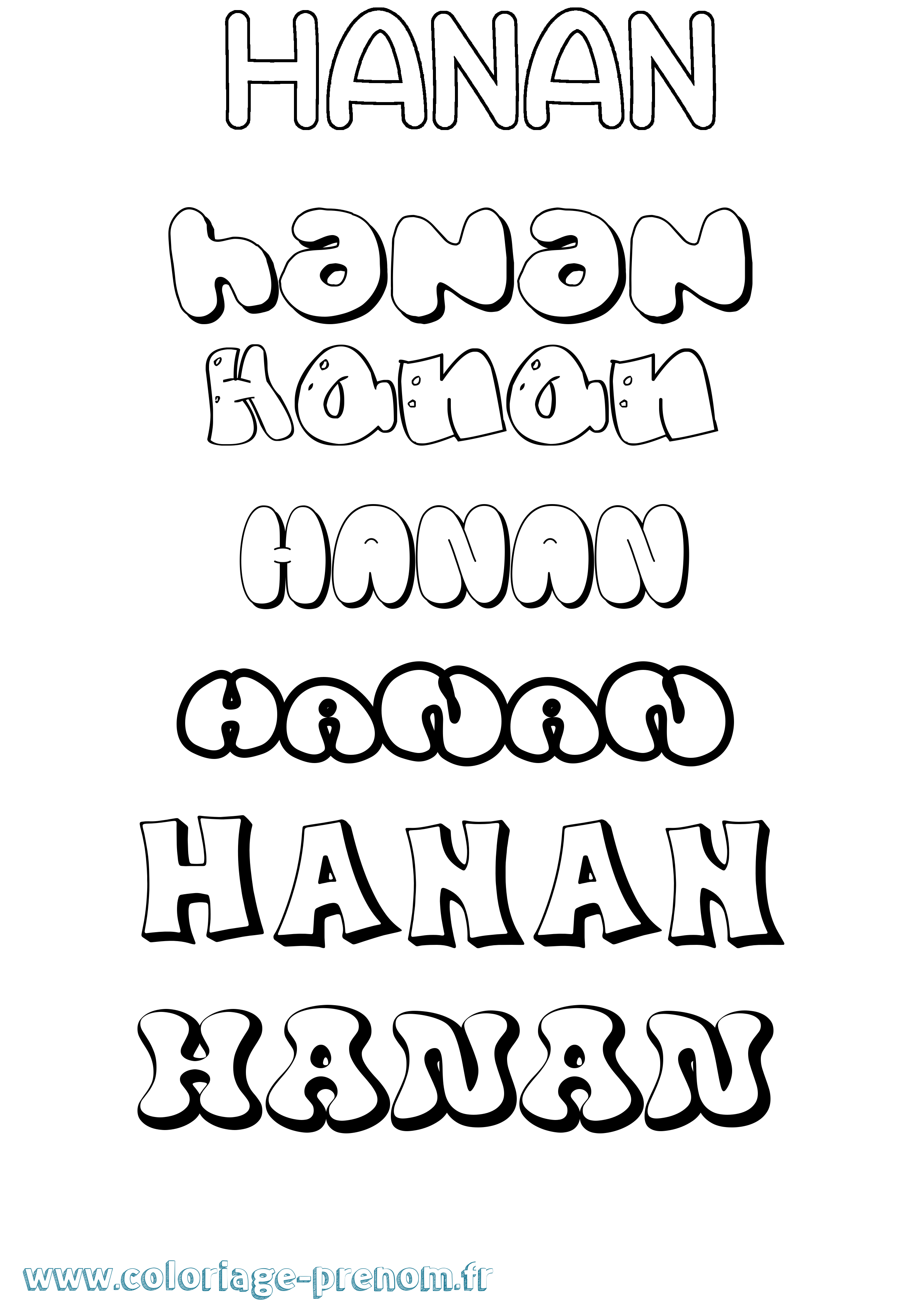 Coloriage prénom Hanan Bubble