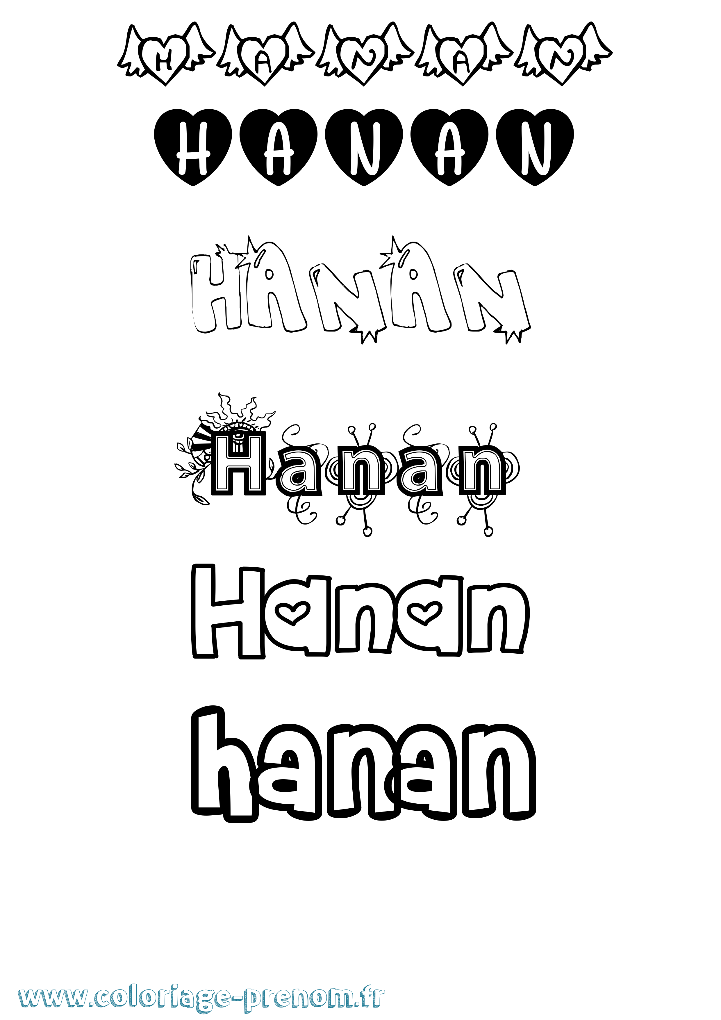 Coloriage prénom Hanan Girly