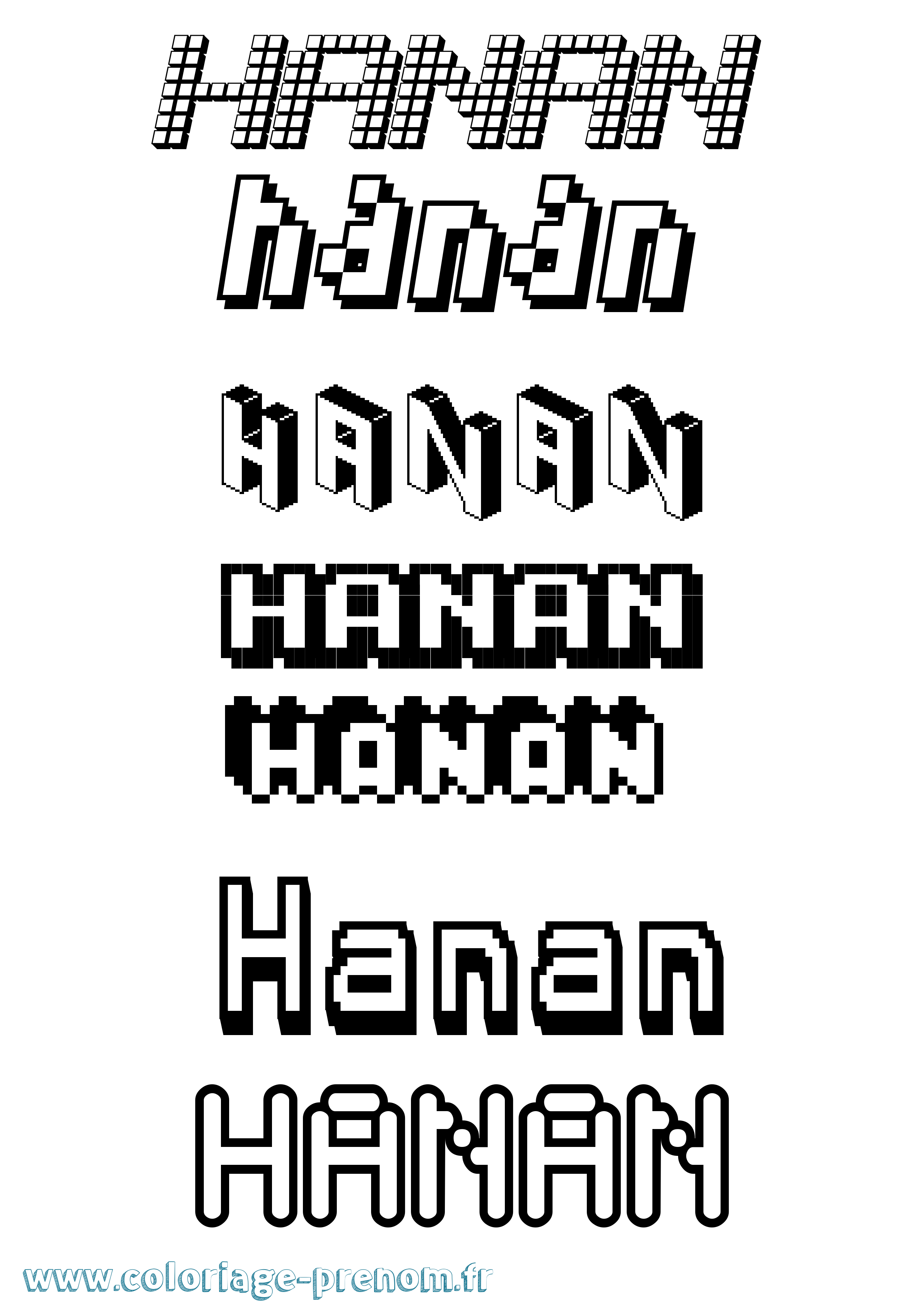 Coloriage prénom Hanan Pixel