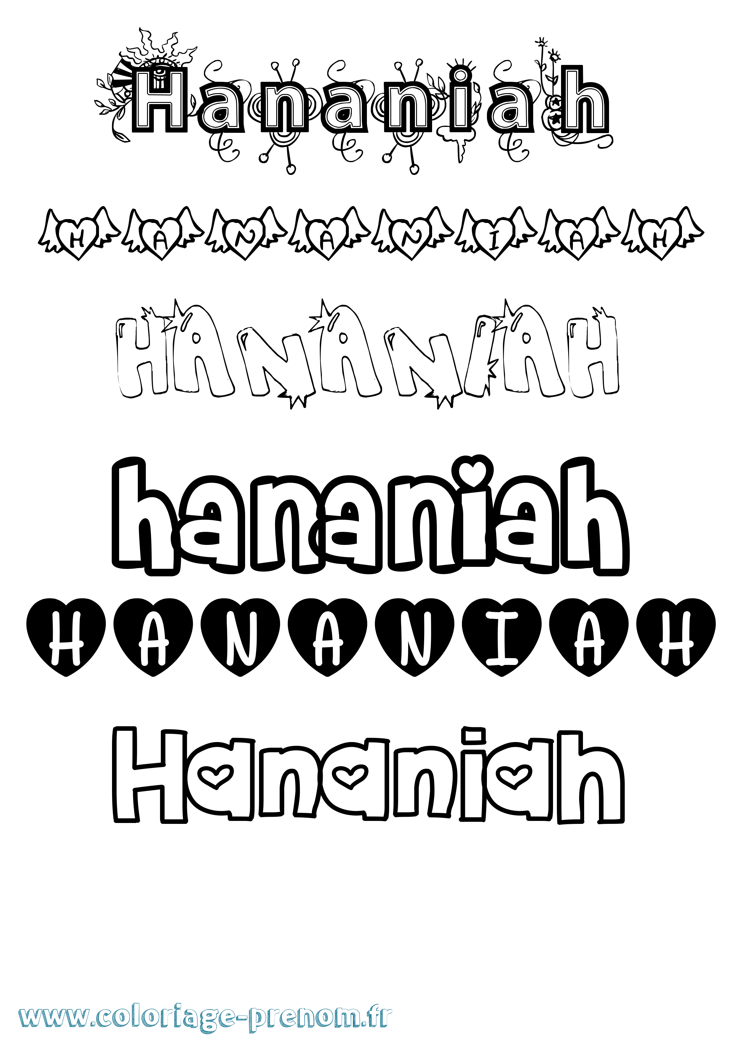 Coloriage prénom Hananiah Girly
