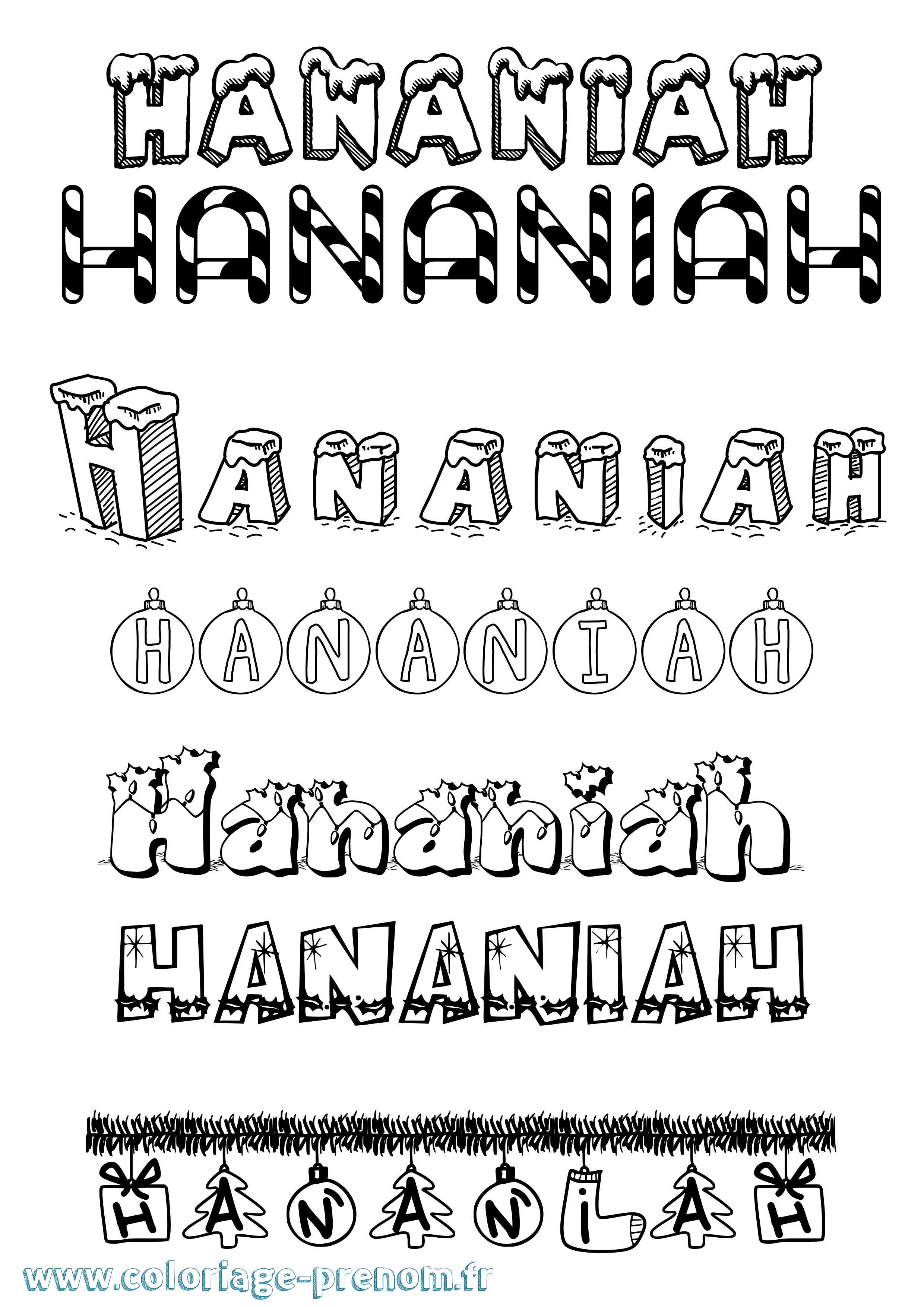 Coloriage prénom Hananiah Noël