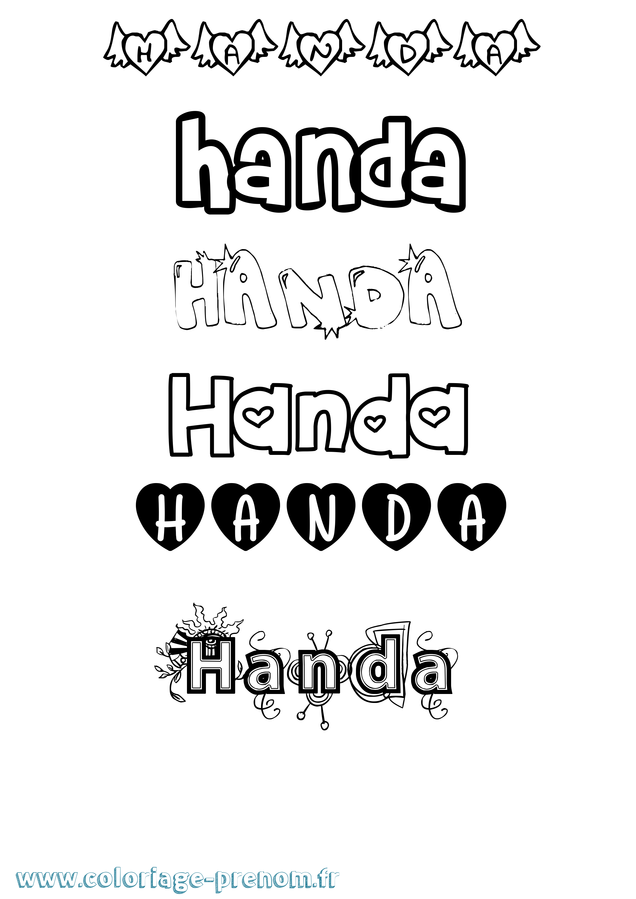 Coloriage prénom Handa Girly