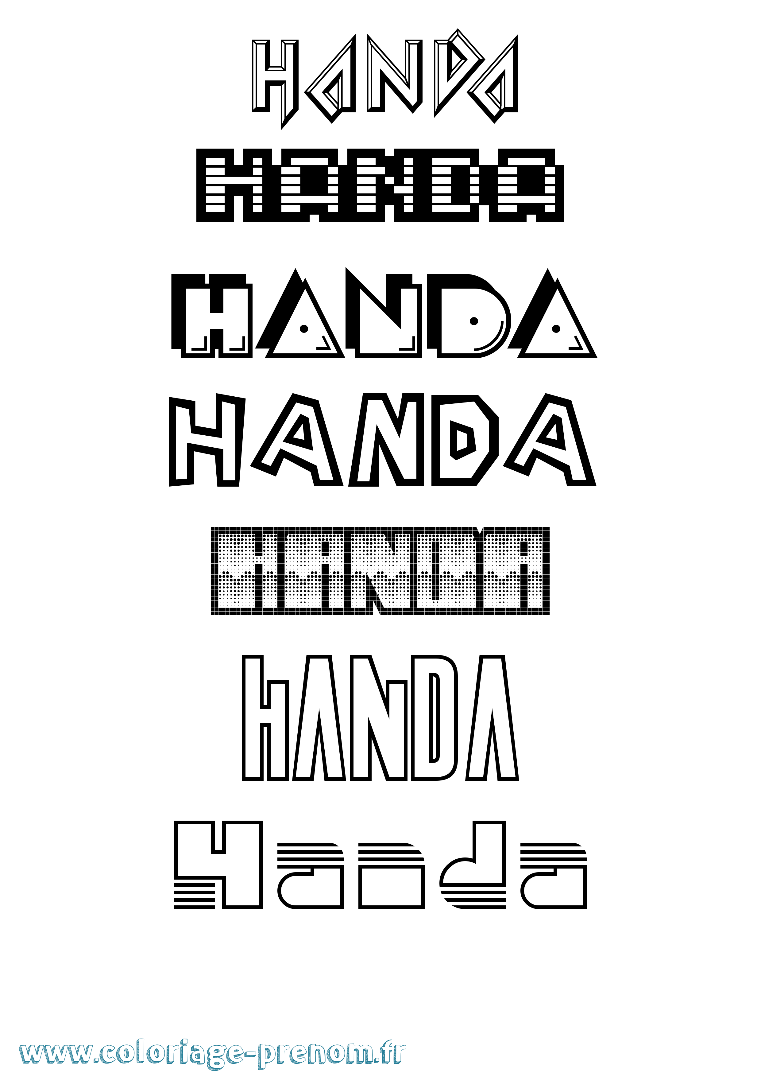 Coloriage prénom Handa Jeux Vidéos